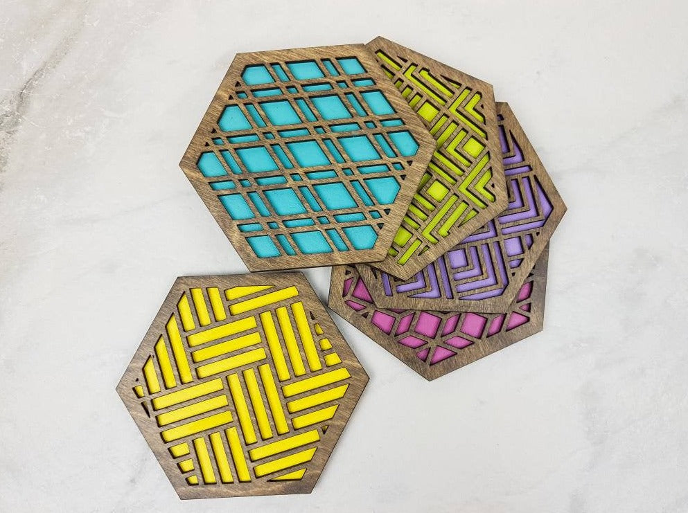 Unique Modern Coaster, Design Your Own Set, Colorful Coasters, Single or Sets, Geometric Coasters, Housewarming Gift, Teal Coaster, design walnut