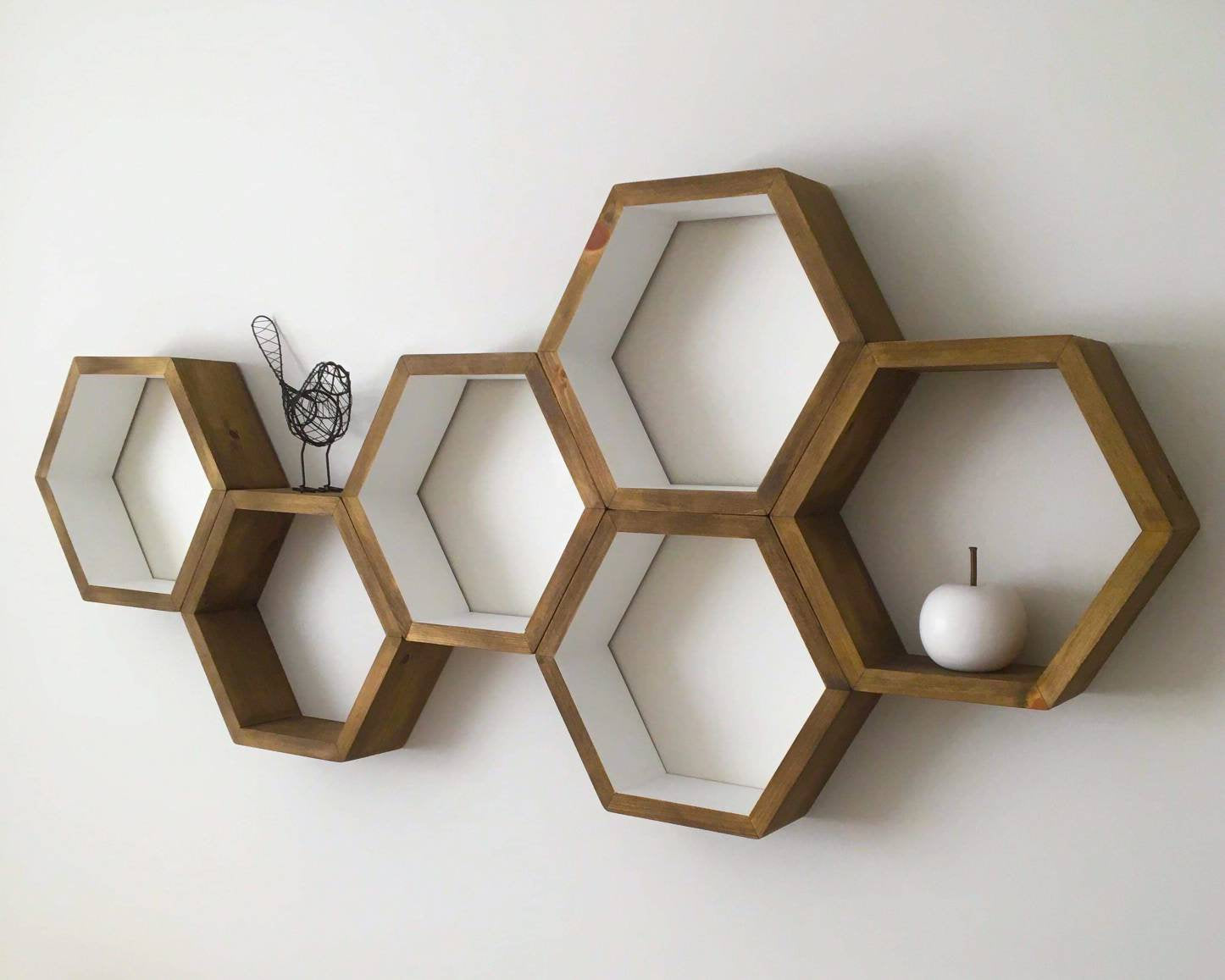 Hexagon Shelves Set of 6, Bedroom Shelves, Floating Shelves, Office Shelves, Decorative Shelves, Modern Shelves,  Living Room Shelves