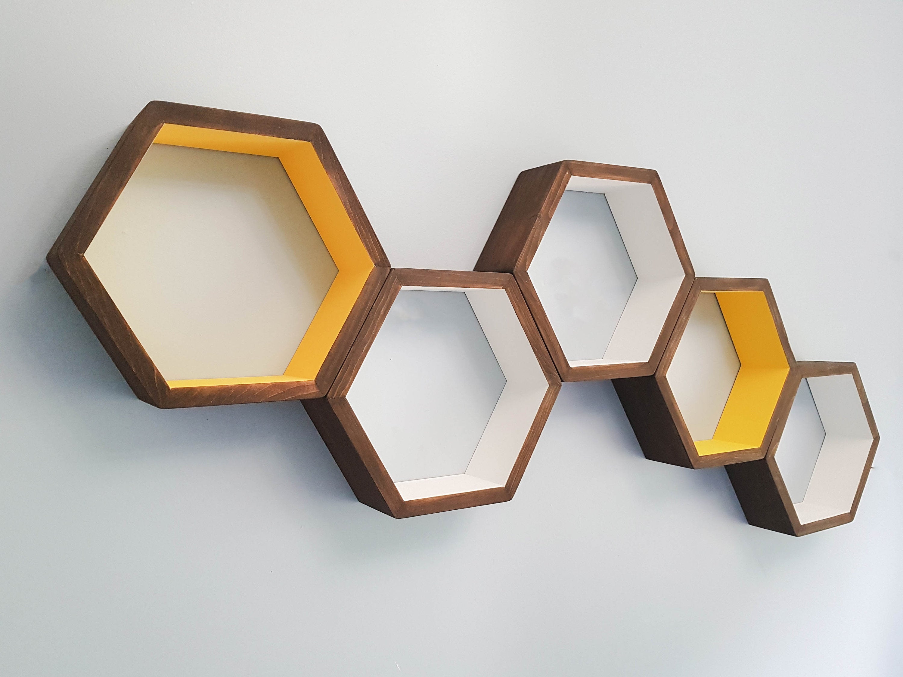 Hexagon Shelves Set of 5, Decorative Shelves, Floating Shelves, White Shelves, Wall Shelves, Kitchen Wall Shelves, Living Room Shelves