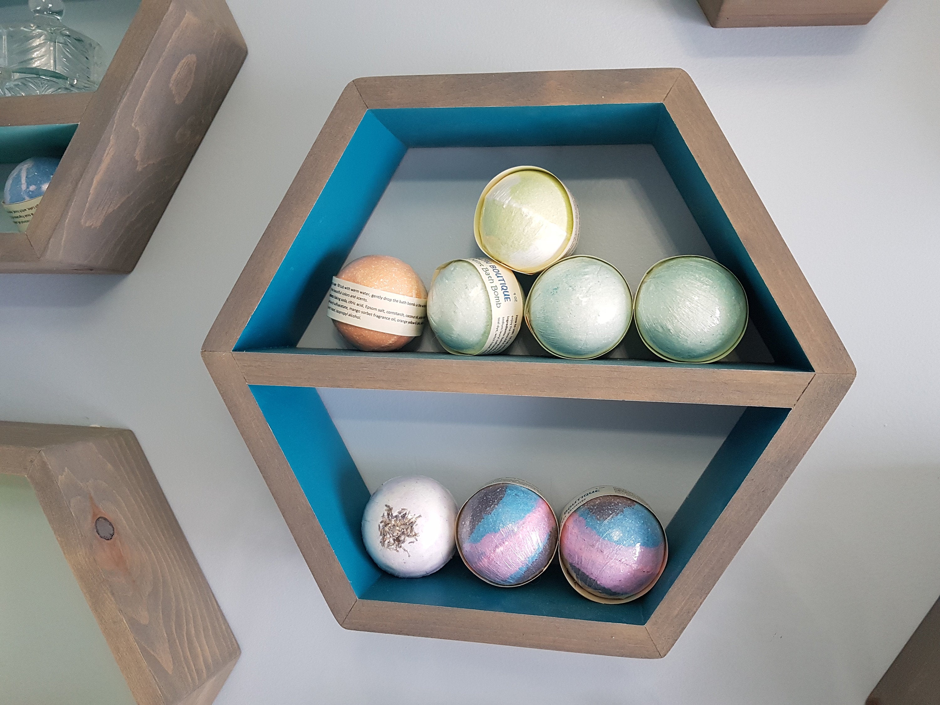 Hexagon Shelf 14", With Mid Shelf, Honeycomb Shelf, Floating Shelves, Geometric Shelves, Hexagon Shelves, Modern Shelf, Living Room Shelves