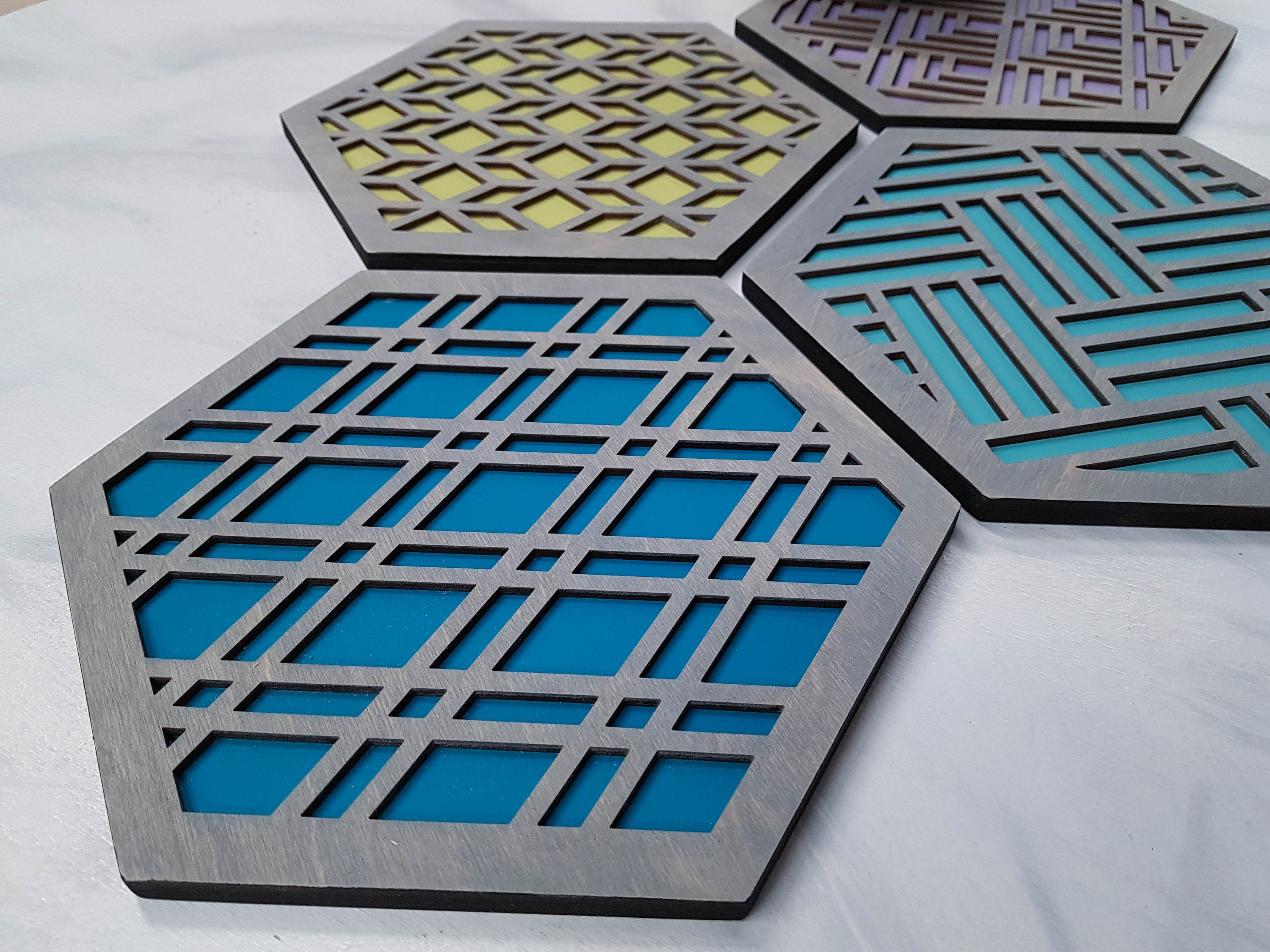 Modern Trivets, Custom Trivet Set, Colorful Trivet, Trivet For Plates, Dining Table Trivet, Unique Trivet, Geometric Houseware, Trivet Wood, Design grey
