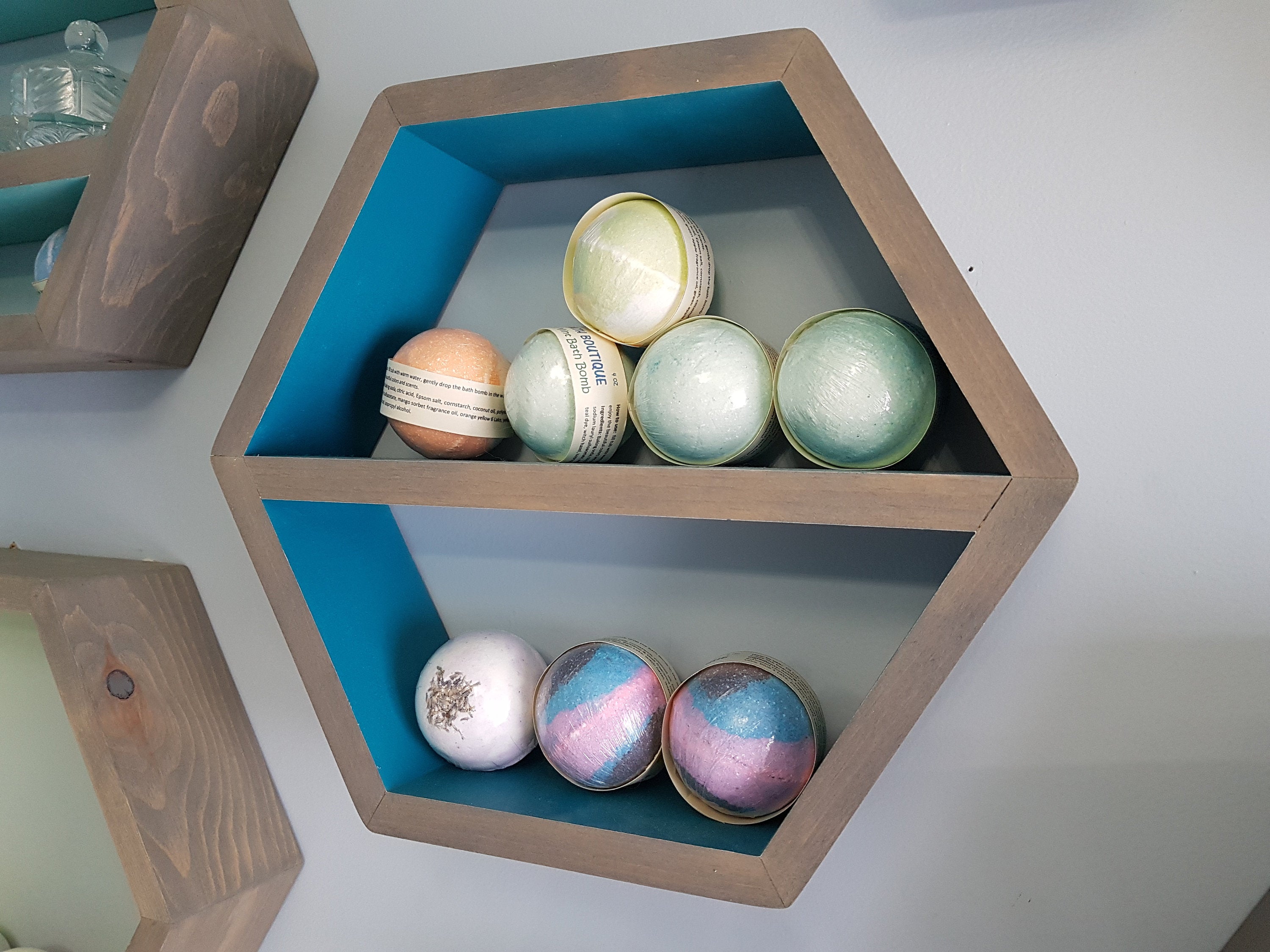 Hexagon Shelf Single 16", With Mid Shelf, Honeycomb Shelf, Floating Shelves, Geometric Shelves, Hexagon Shelves, Living Room Shelves