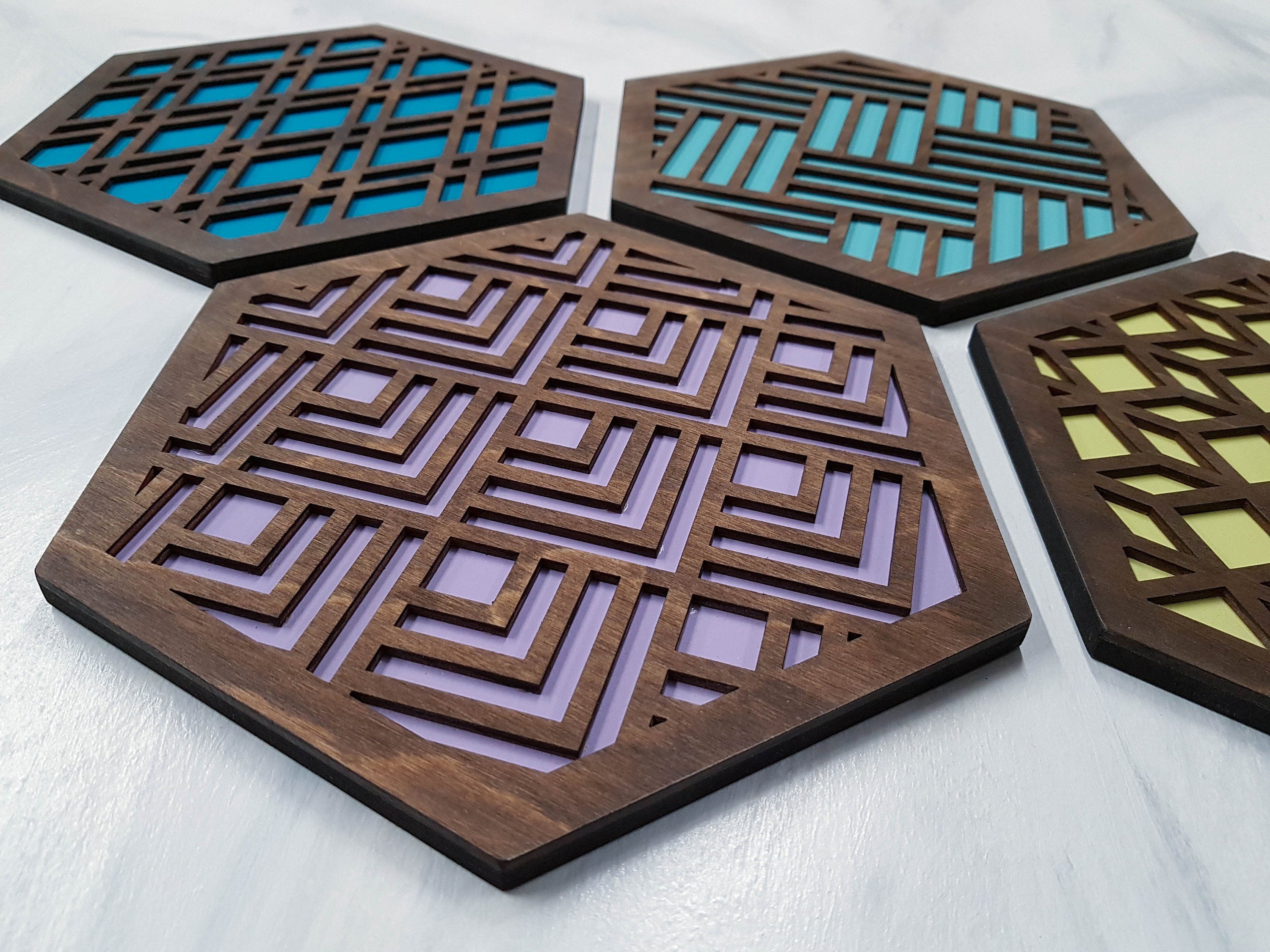 Unique Trivets, Colorful Trivet, Trivet For Plates, Dining Table Trivet, Modern Trivet, Geometric Houseware, Trivet Wood, Kitchen Trivet, Walnut cool