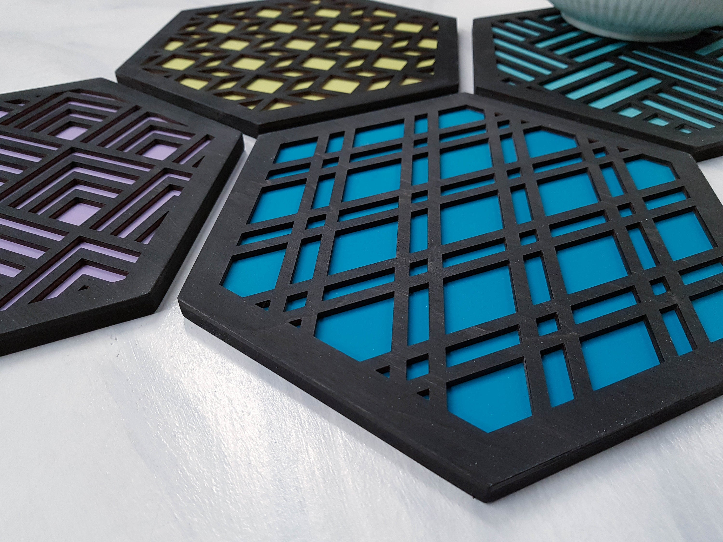 Unique Trivets, Colorful Trivet, Trivet For Plates, Dining Table Trivet, Modern Trivet, Geometric Houseware, Trivet Wood, Kitchen Trivet, black cool