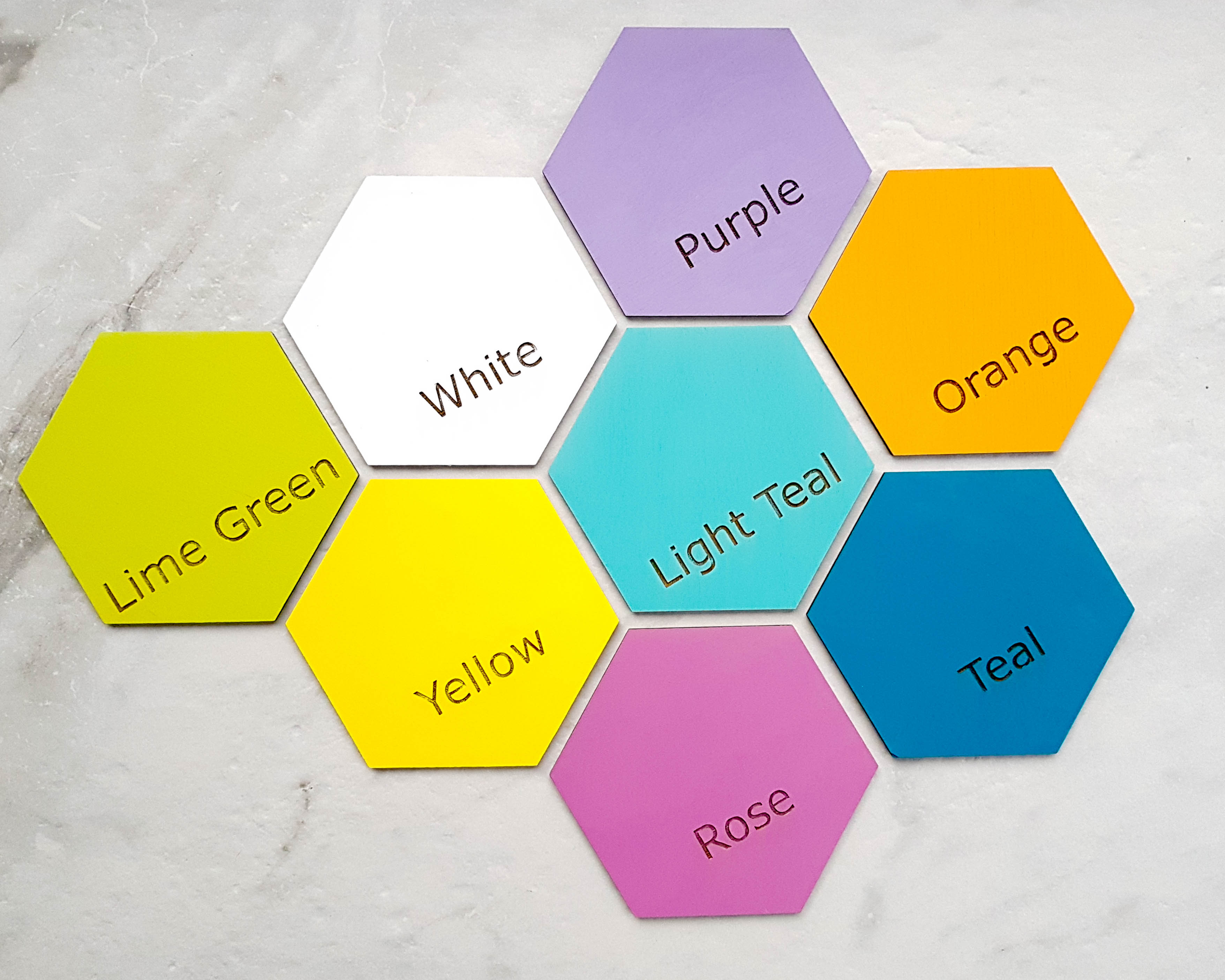 Colour options for colorful geometric hexagon trivets
