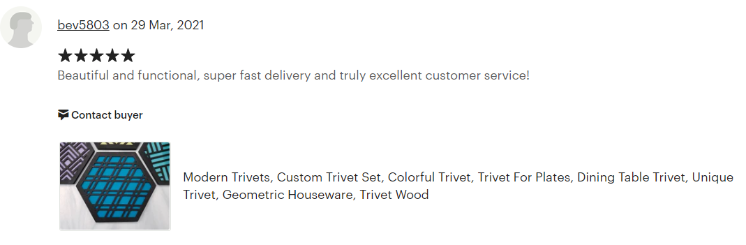 Customer review: " Beautiful and functional, super fast delivery and truly excellent customer service!"