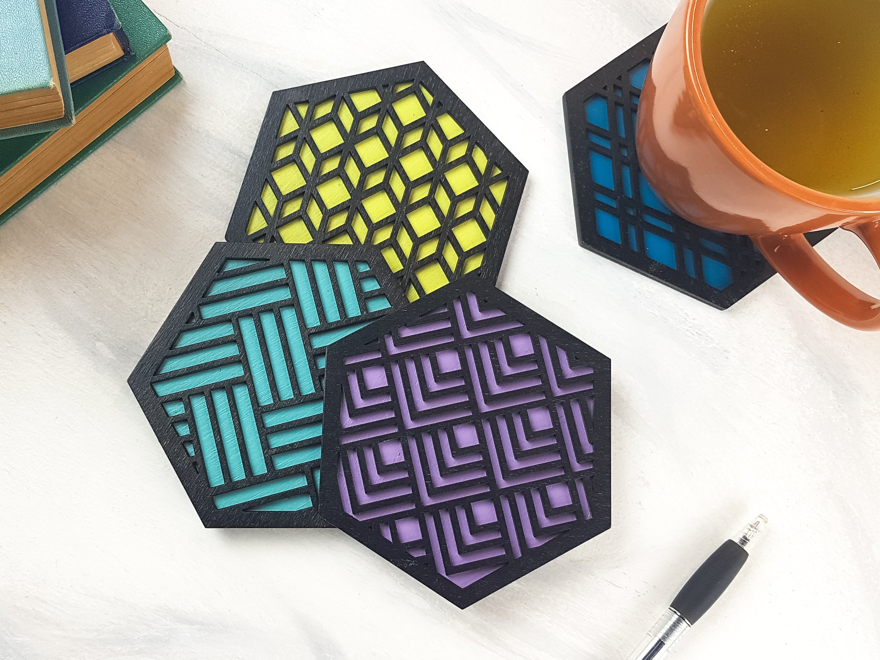 Striking Contemporary Coaster - Deep Black, Cool Tones