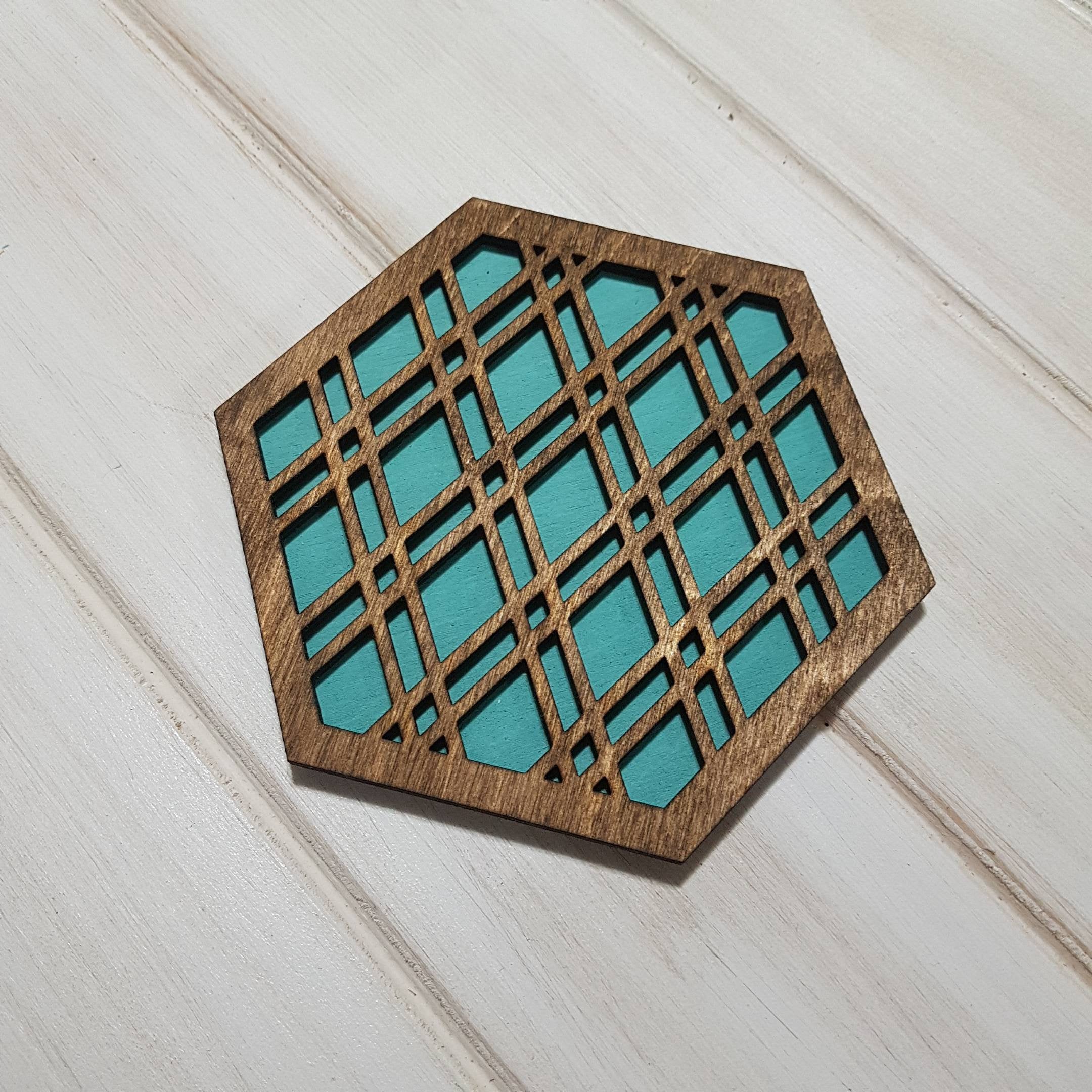 Unique Modern Coaster, Design Your Own Set, Colorful Coasters, Single or Sets, Geometric Coasters, Housewarming Gift, Teal Coaster, design walnut