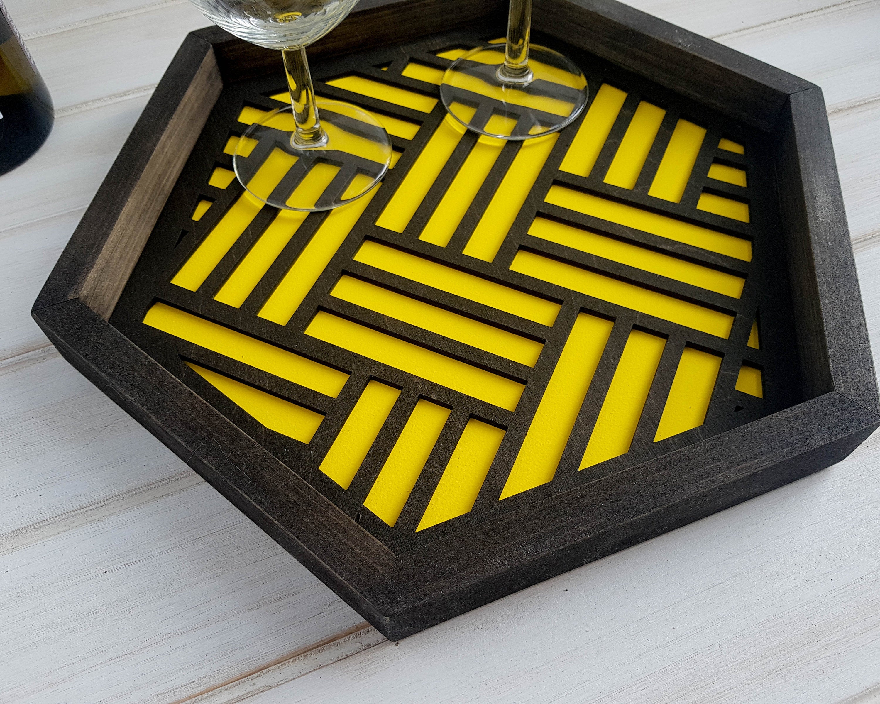 Coffee Table Tray- Wood Serving Tray- Modern Tray - Coffee Tray -Nightstand Decor- Tea Tray- Catch All Tray- Catch All- Trinket Tray- Yellow
