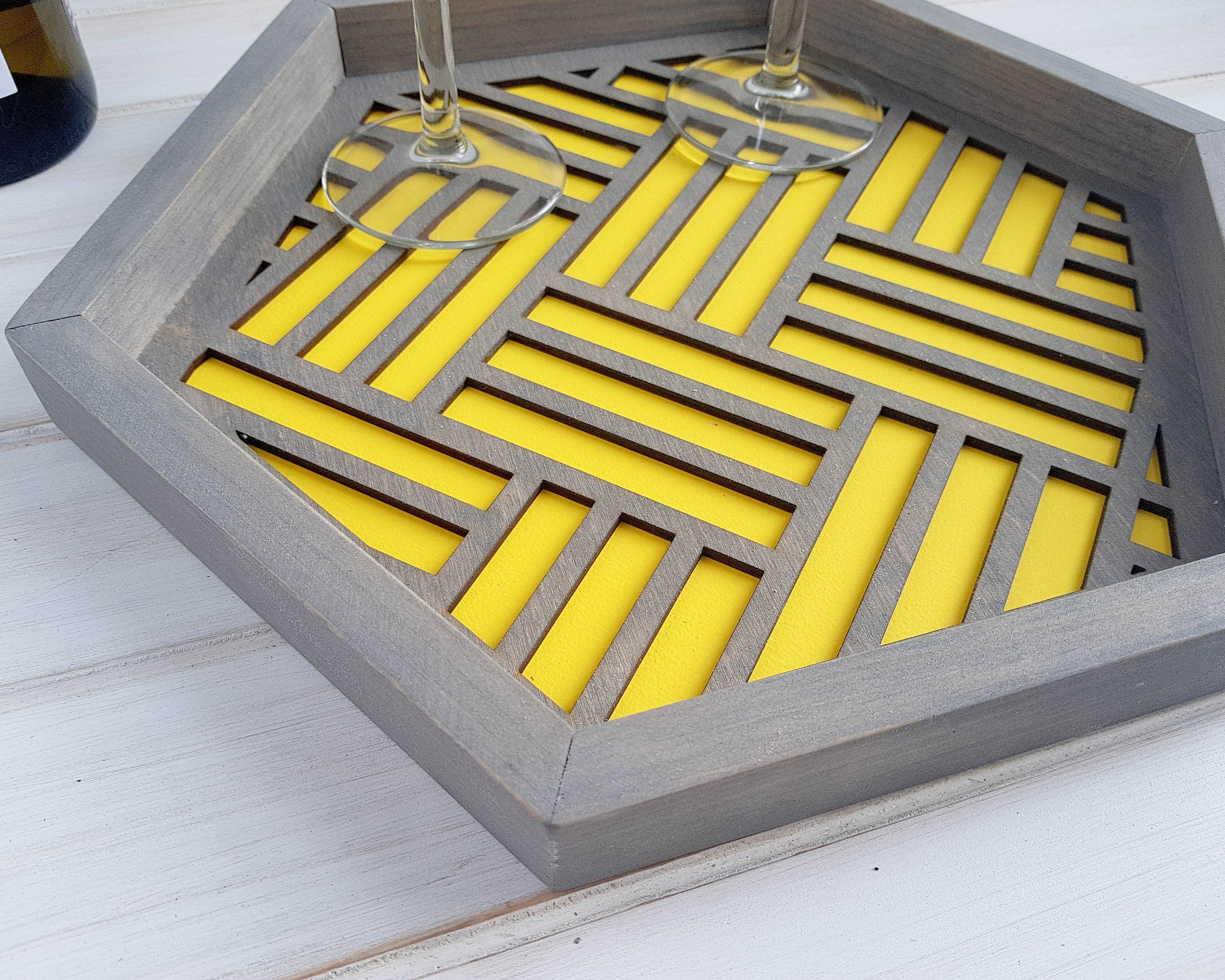 Coffee Table Tray- Wood Serving Tray- Modern Tray - Coffee Tray -Nightstand Decor- Tea Tray- Catch All Tray- Catch All- Trinket Tray- Yellow