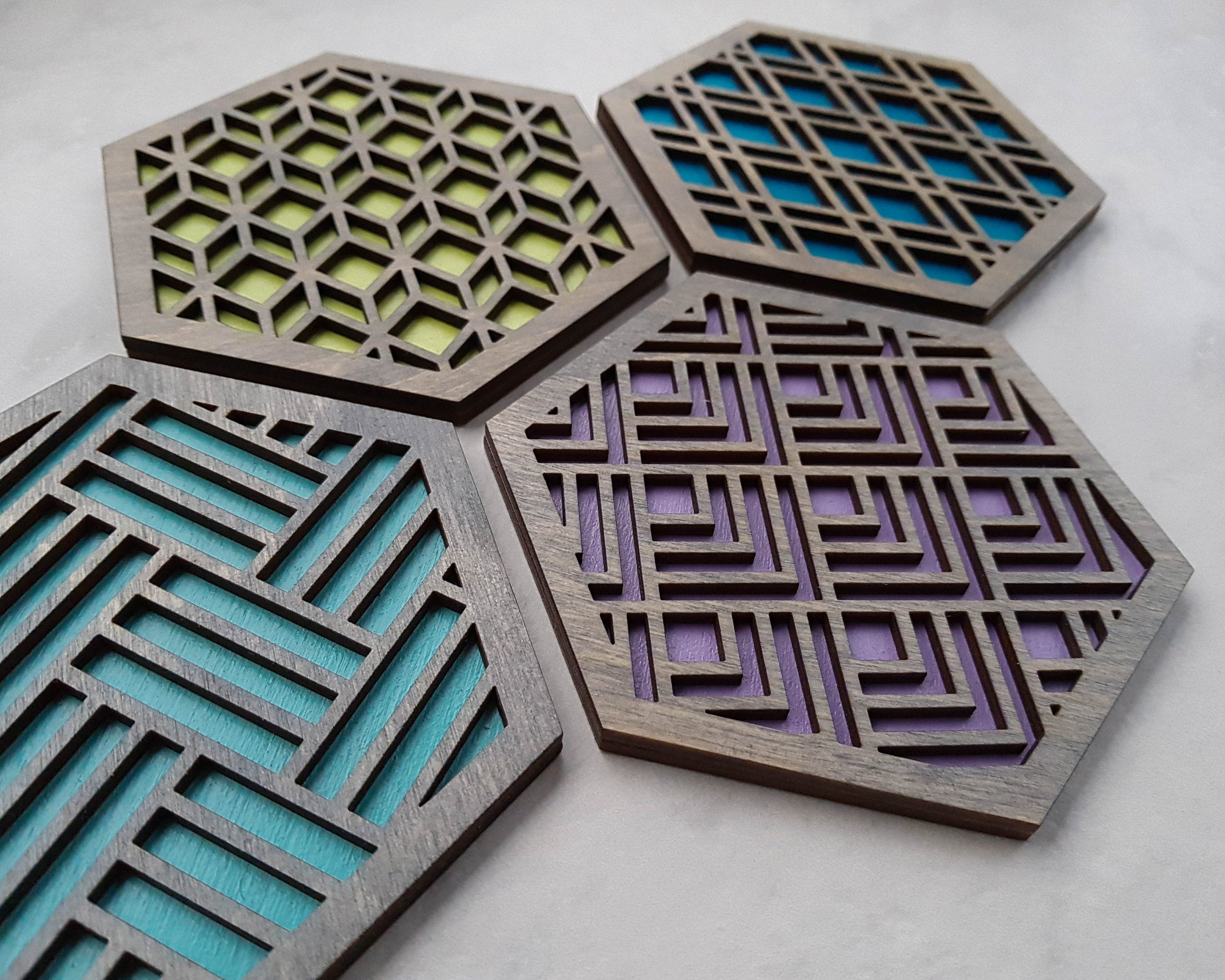 Unique Modern Coaster, Design Your Own Set, Colorful Coasters, Single or Sets, Geometric Coasters, Housewarming Gift, Teal Coaster, design grey
