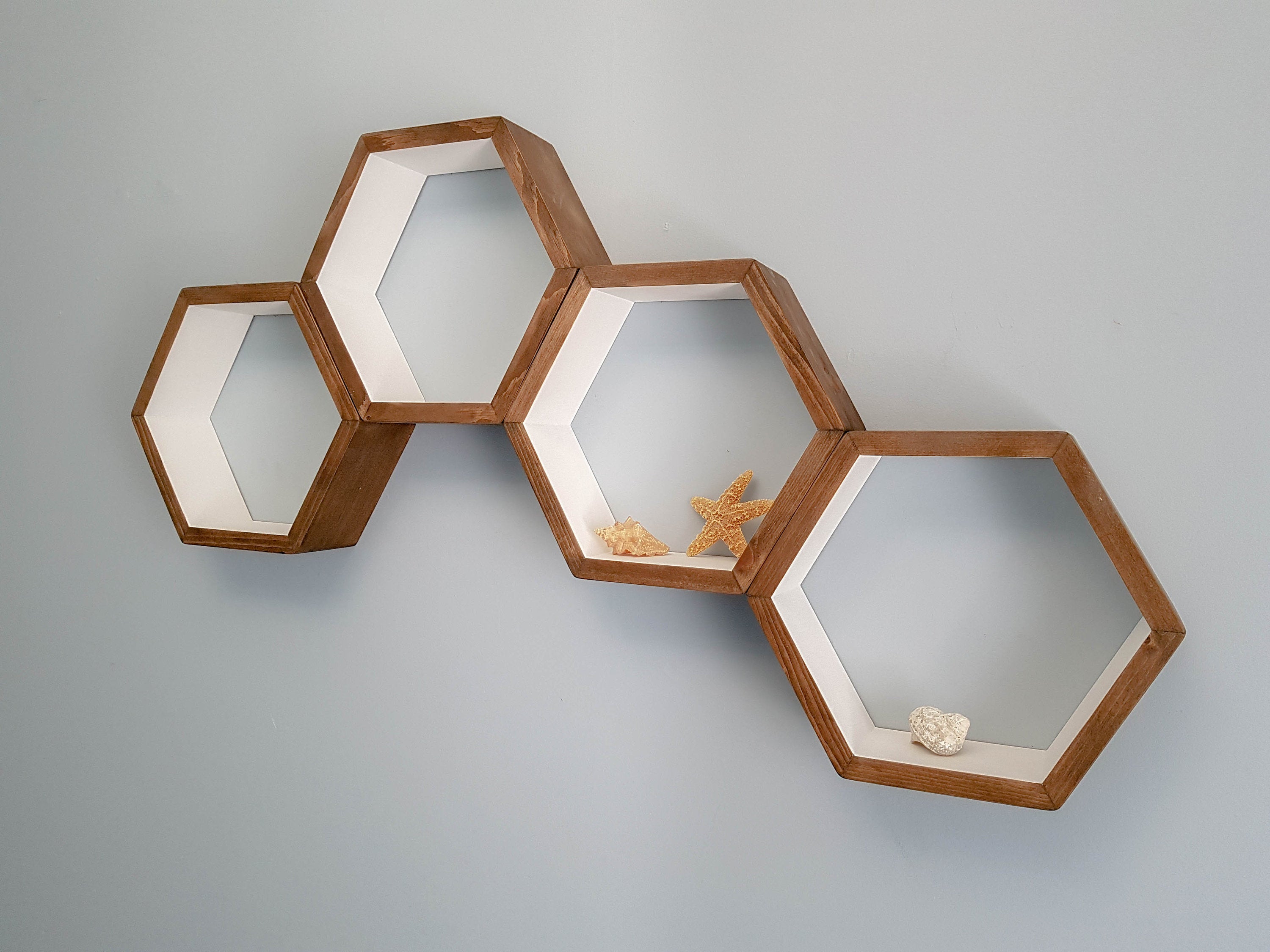 Hexagon Shelves Set of 4, Decorative Shelves, Floating Shelves, Bedroom Shelves, White Shelves, Modern Shelves,  Living Room Shelves