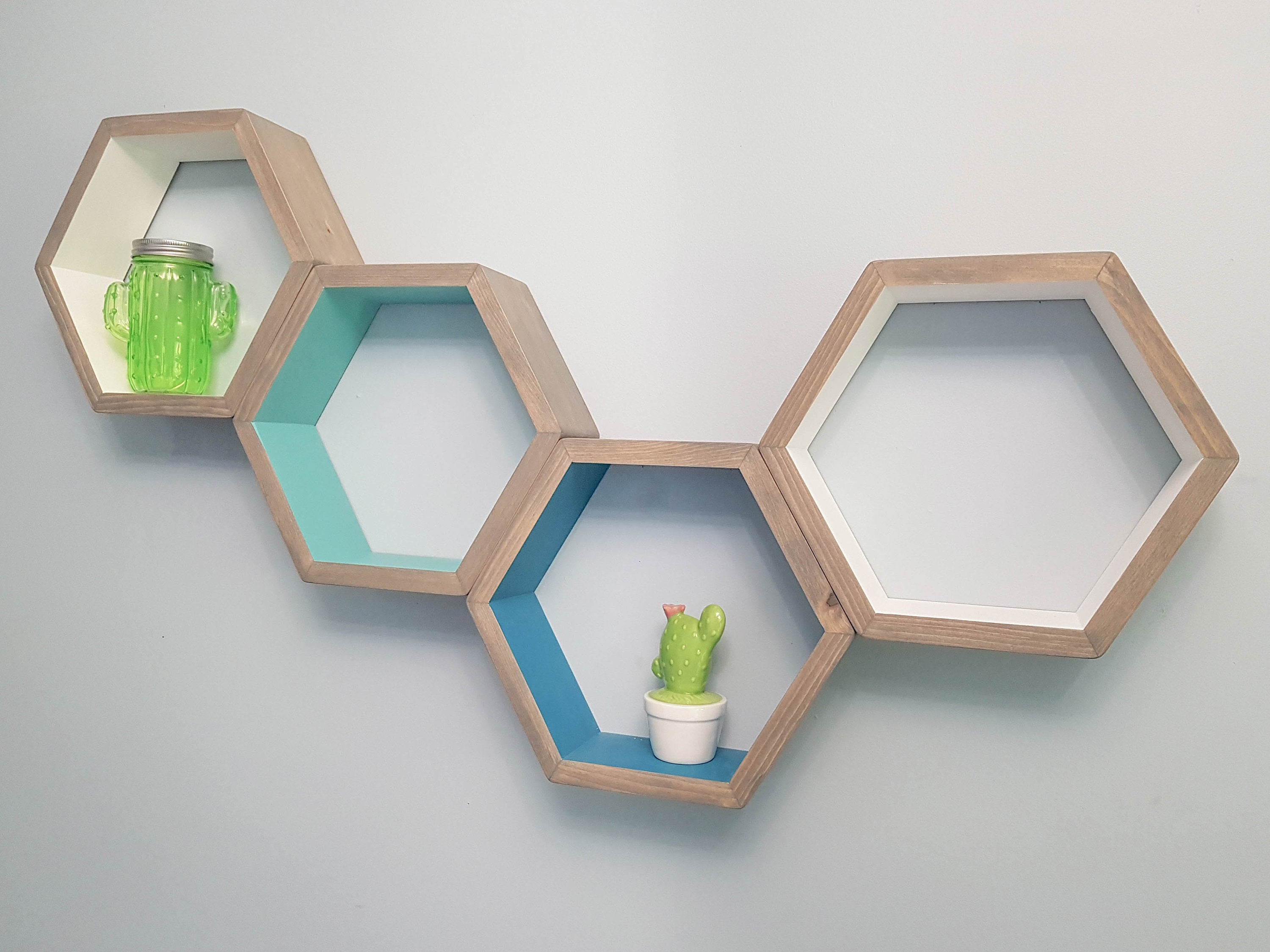 Hexagon Shelves Set of 4, Decorative Shelves, Floating Shelves, Bedroom Shelves, White Shelves, Modern Shelves,  Living Room Shelves
