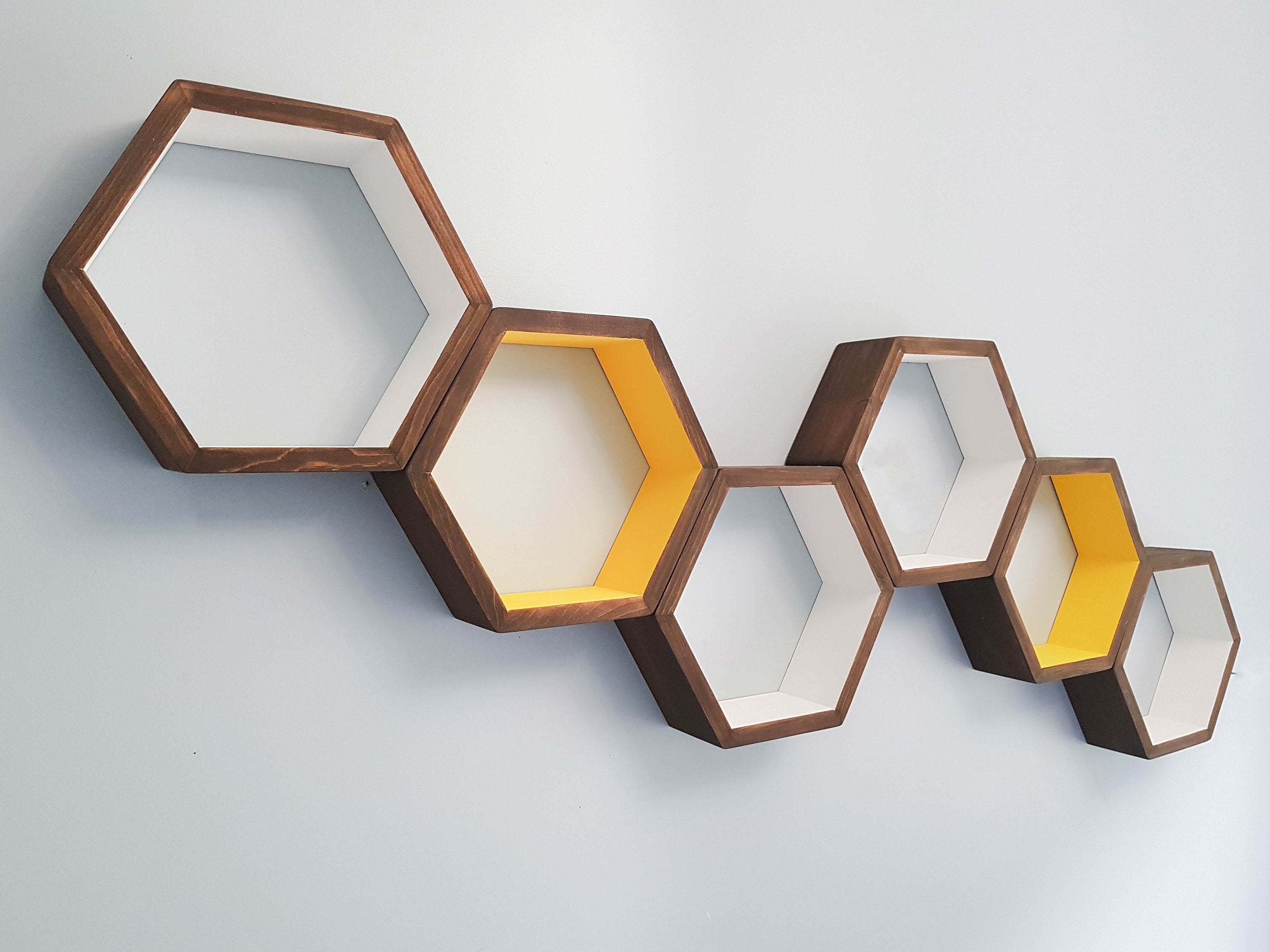 Hexagon Shelves Set of 6, Bedroom Shelves, Floating Shelves, Office Shelves, Decorative Shelves, Modern Shelves,  Living Room Shelves