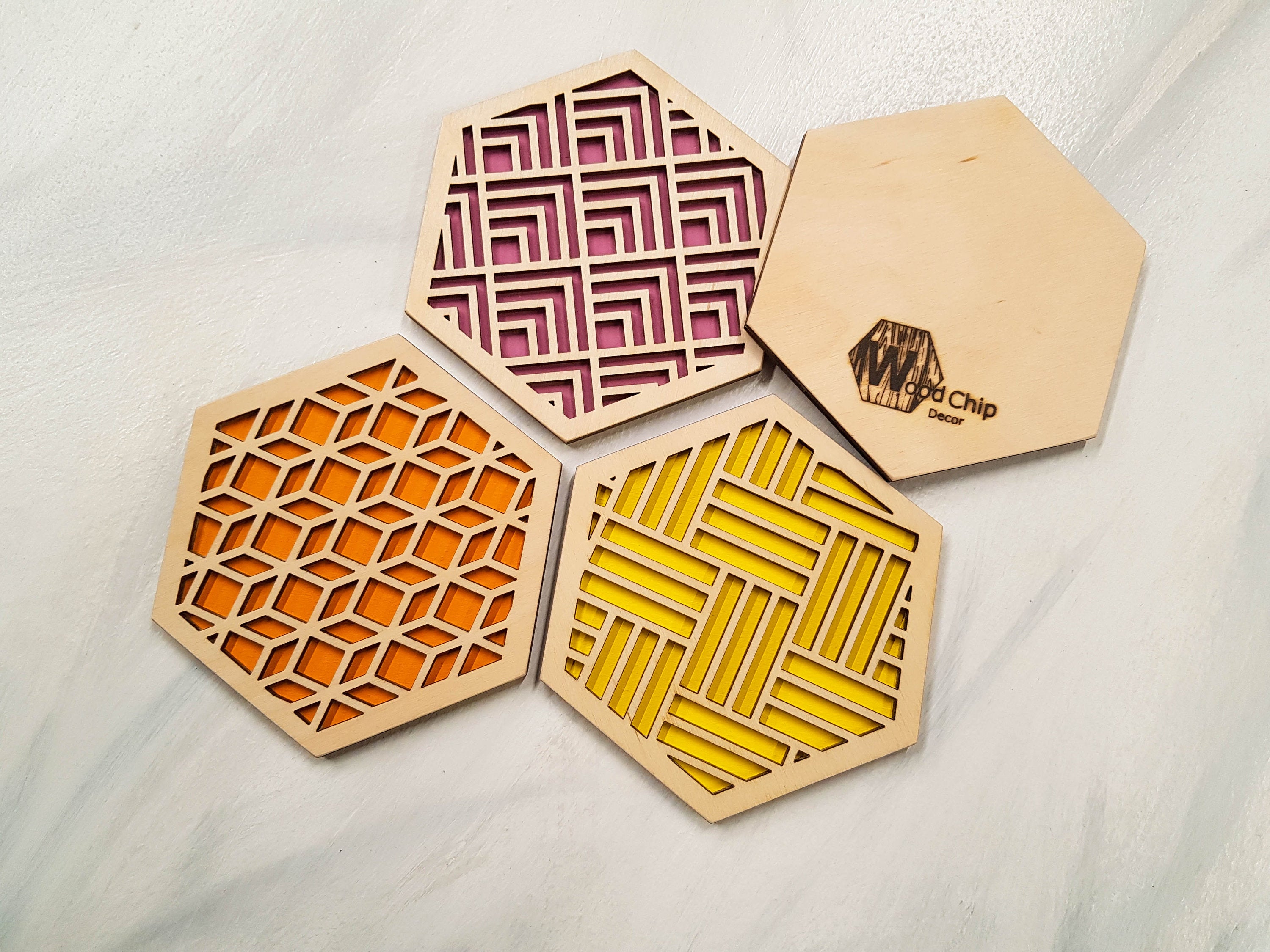 Hexagon Coaster, Fun Coaster, Modern Coaster, Geometric Coaster, Cool Unique Coaster, Wood Coaster Set, Coffer Table Coaster, grey warm