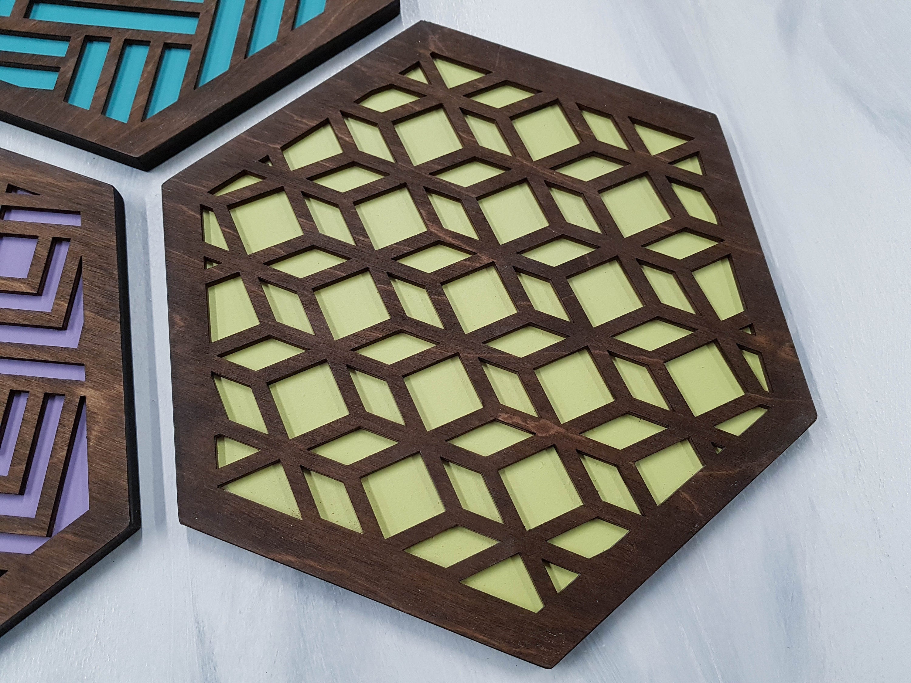 Unique Trivets, Colorful Trivet, Trivet For Plates, Dining Table Trivet, Modern Trivet, Geometric Houseware, Trivet Wood, Kitchen Trivet, Walnut cool