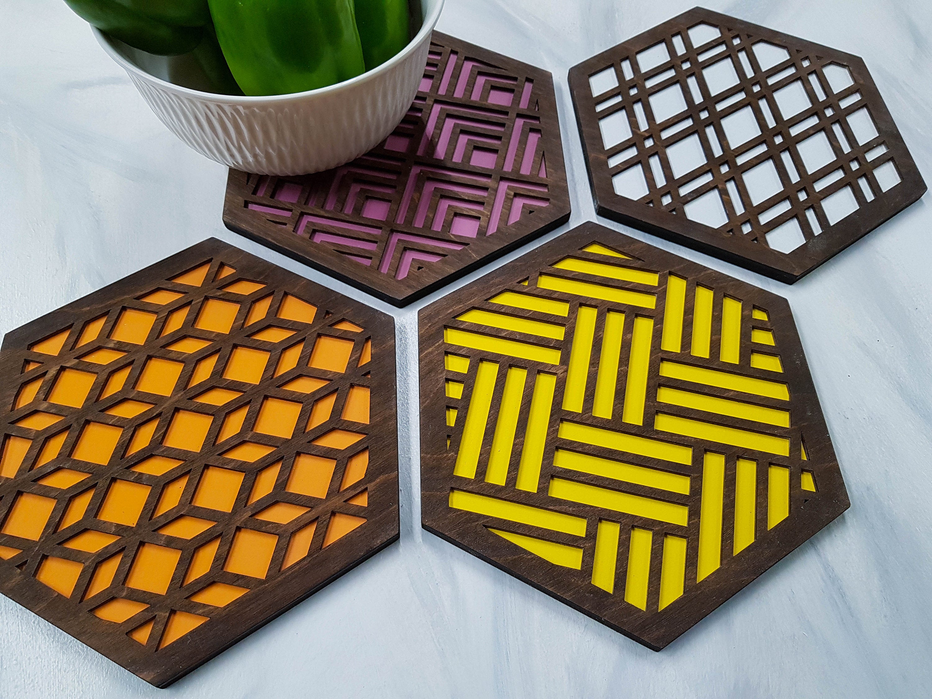 Unique Trivets, Colorful Trivet, Trivet For Plates, Dining Table Trivet, Modern Trivet, Geometric Houseware, Trivet Wood, Kitchen Trivet, walnut warm