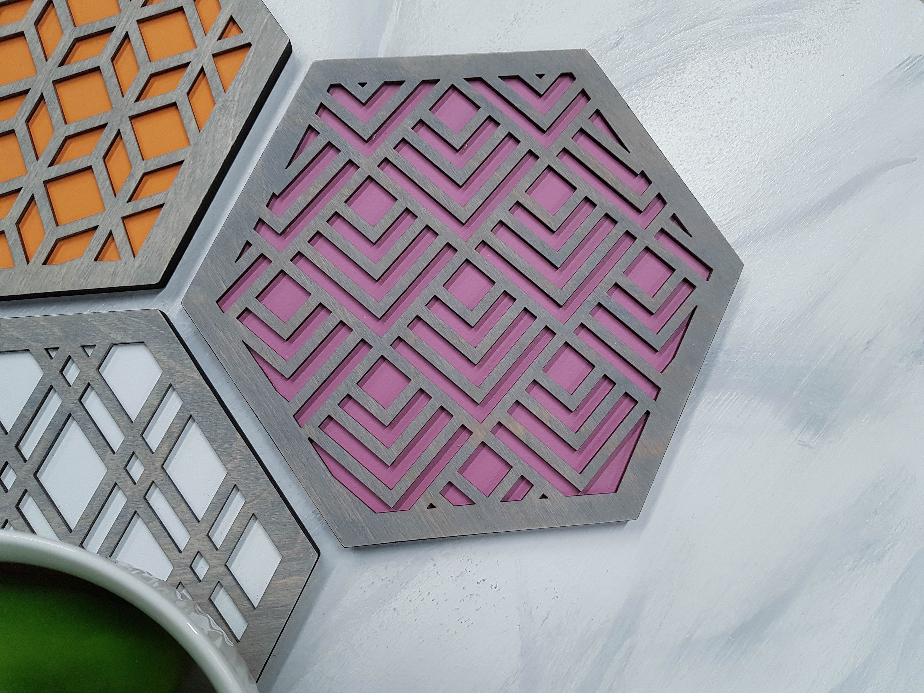 Unique Trivets, Colorful Trivet, Trivet For Plates, Dining Table Trivet, Modern Trivet, Geometric Houseware, Trivet Wood, Kitchen Trivet, grey warm