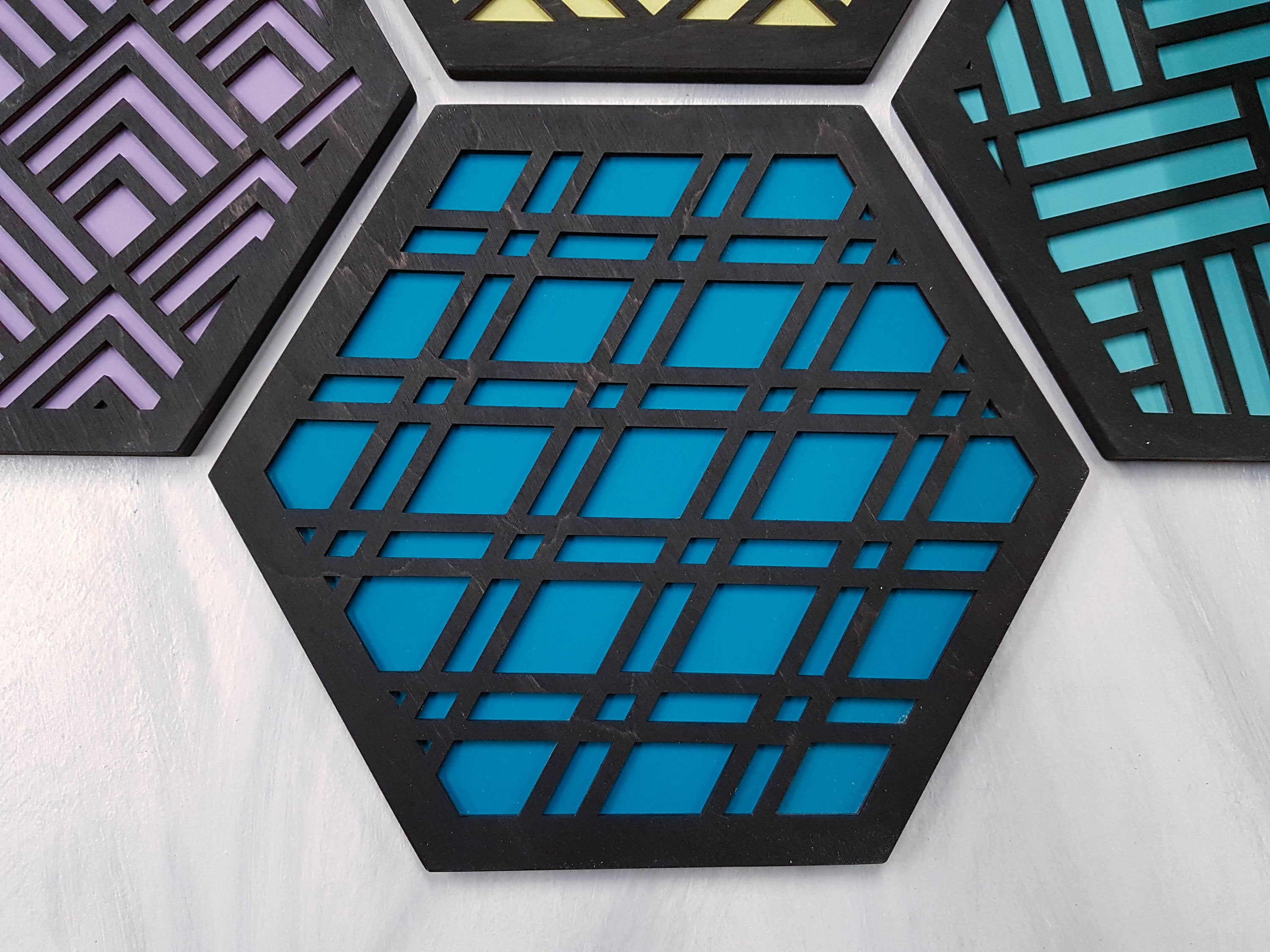 Modern Trivets, Custom Trivet Set, Colorful Trivet, Trivet For Plates, Dining Table Trivet, Unique Trivet, Geometric Houseware, Trivet Wood, design black