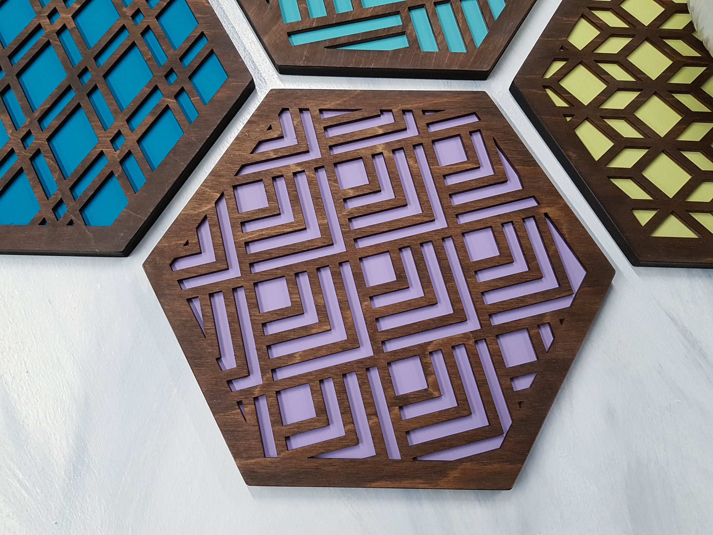 Modern Trivets, Custom Trivet Set, Colorful Trivet, Trivet For Plates, Dining Table Trivet, Unique Trivet, Geometric Houseware, Trivet Wood, Design walnut