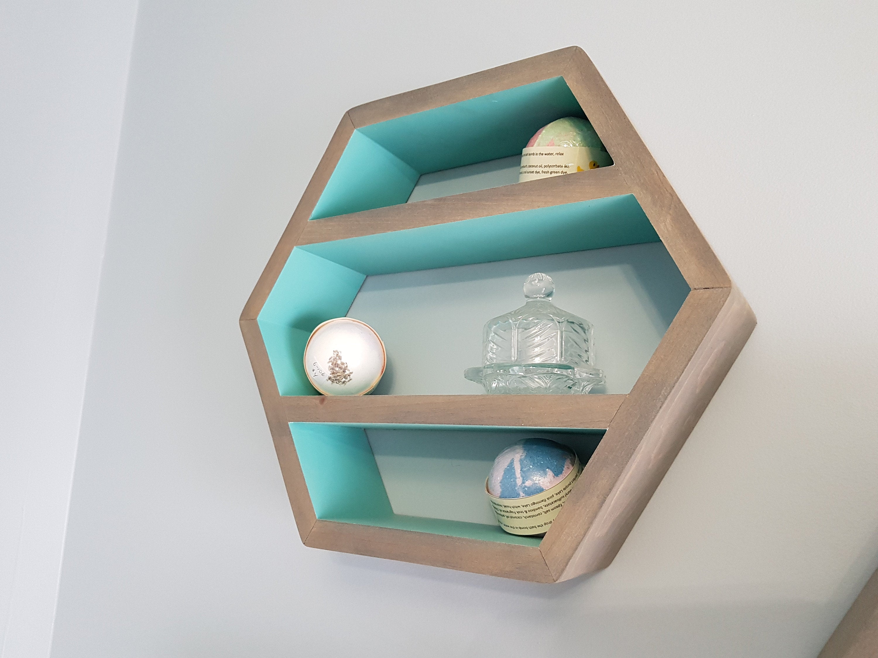 Hexagon Shelf Single 16", With Mid Shelves, Honeycomb Shelf, Floating Shelves, Geometric Shelves, Hexagon Shelves, Living Room Shelves