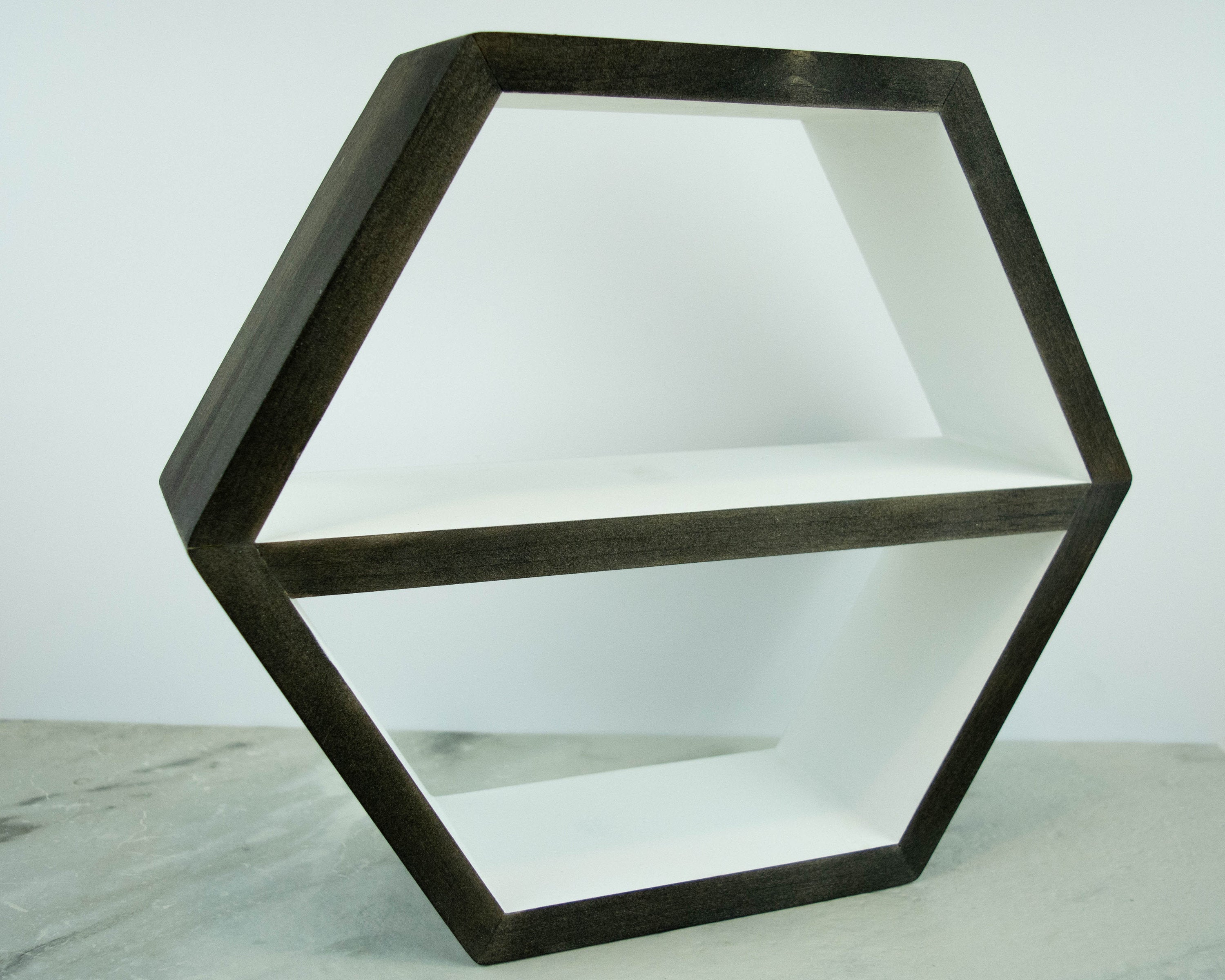 Hexagon Shelf Single 16", With Mid Shelf, Honeycomb Shelf, Floating Shelves, Geometric Shelves, Hexagon Shelves, Living Room Shelves