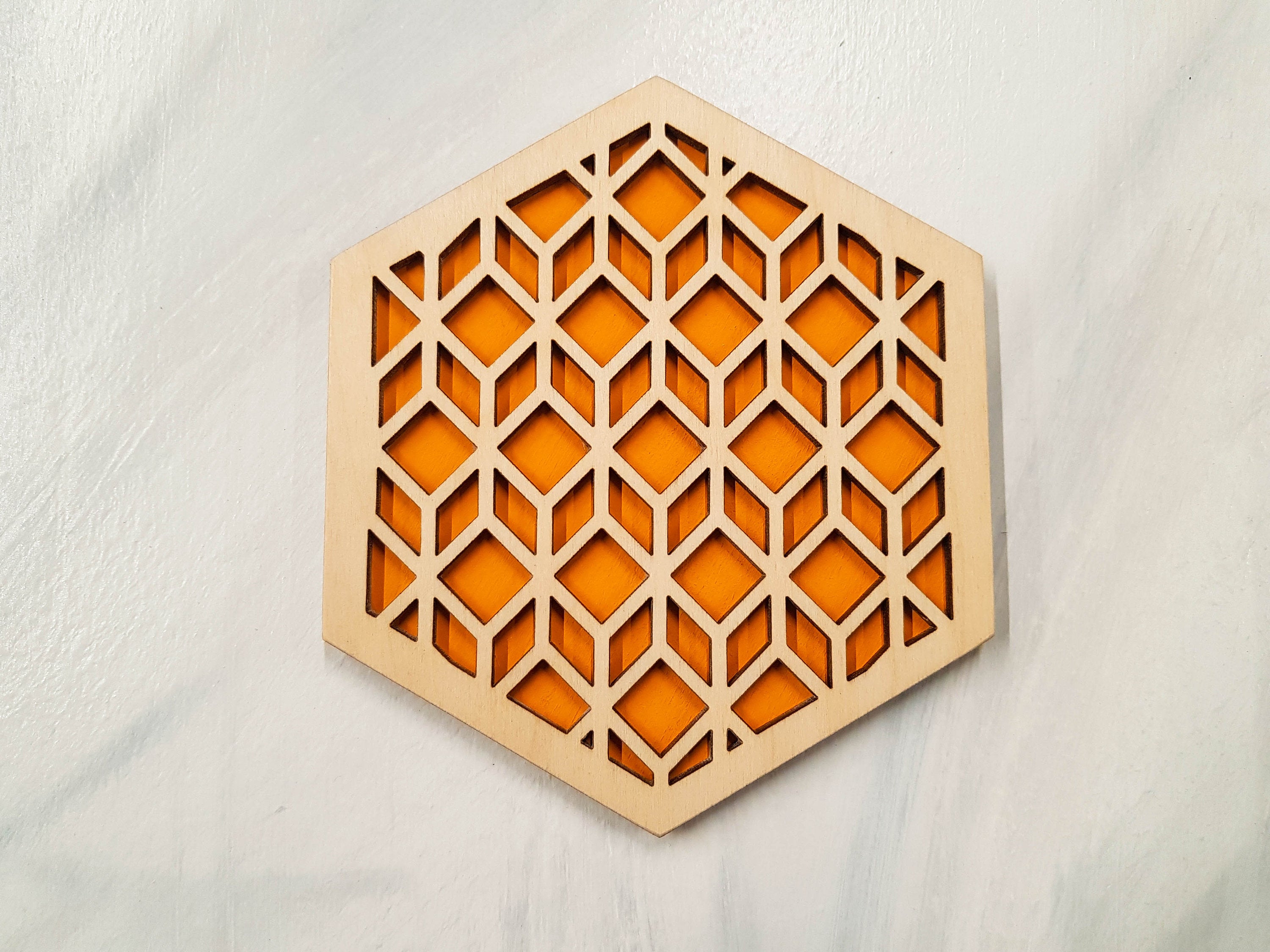 Hexagon Coaster, Fun Coaster, Modern Coaster, Geometric Coaster, Cool Unique Coaster, Wood Coaster Set, Coffer Table Coaster, grey warm