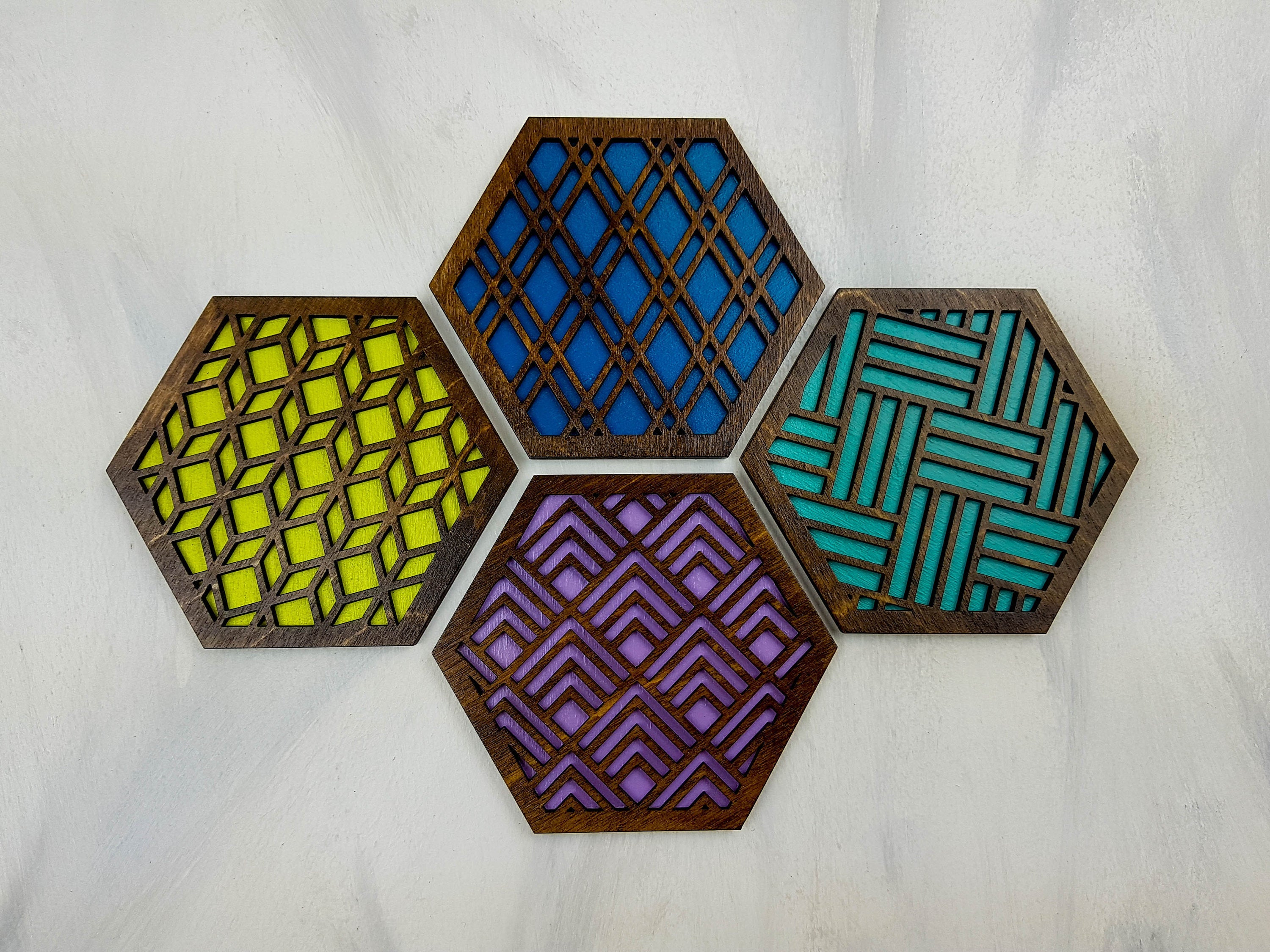 Hexagon Coaster, Fun Coaster, Modern Coaster, Geometric Coaster, Cool Unique Coaster, Wood Coaster Set, Coffer Table Coaster, walnut cool