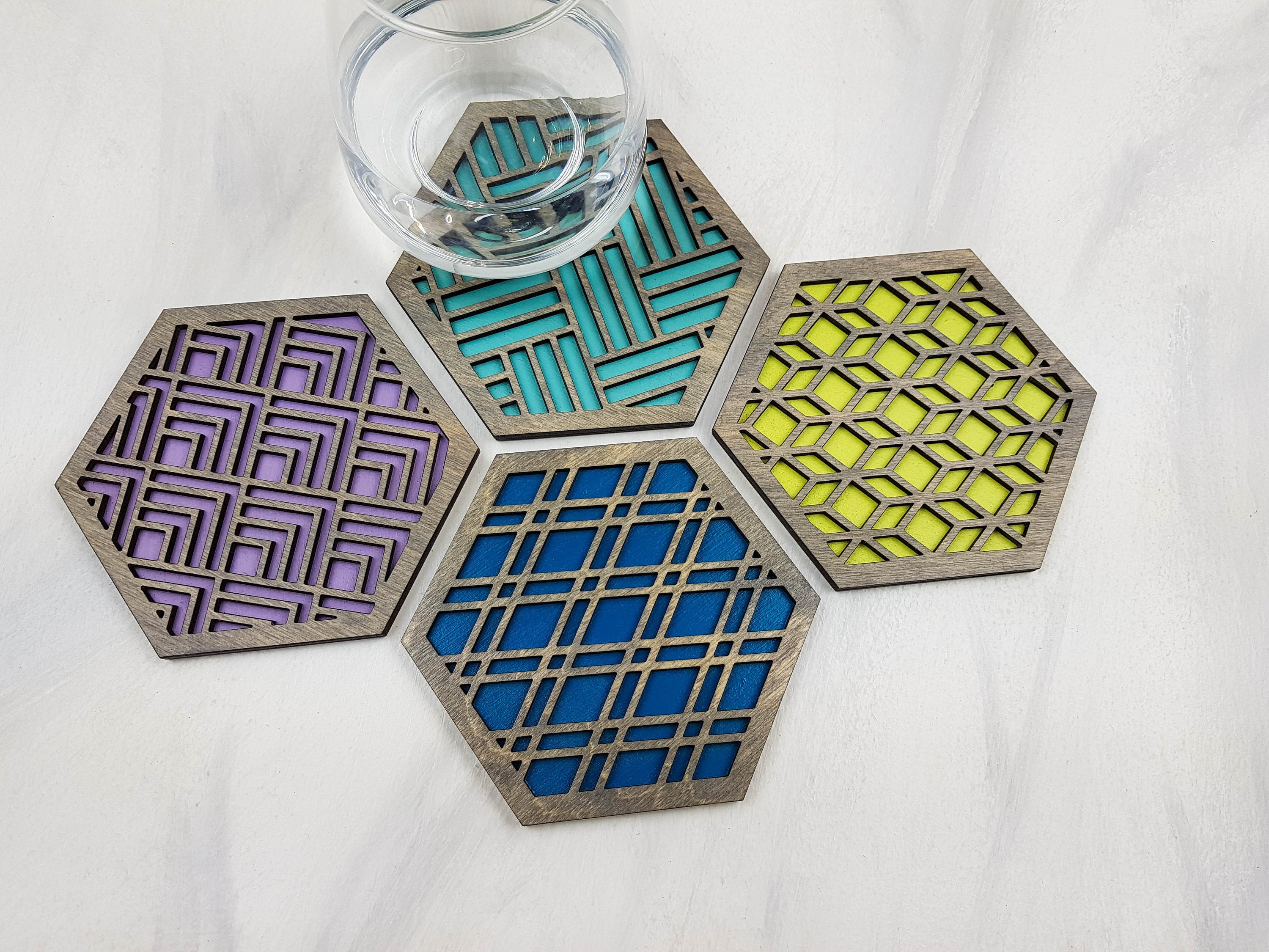 Unique Modern Coaster, Design Your Own Set, Colorful Coasters, Single or Sets, Geometric Coasters, Housewarming Gift, Teal Coaster, design grey