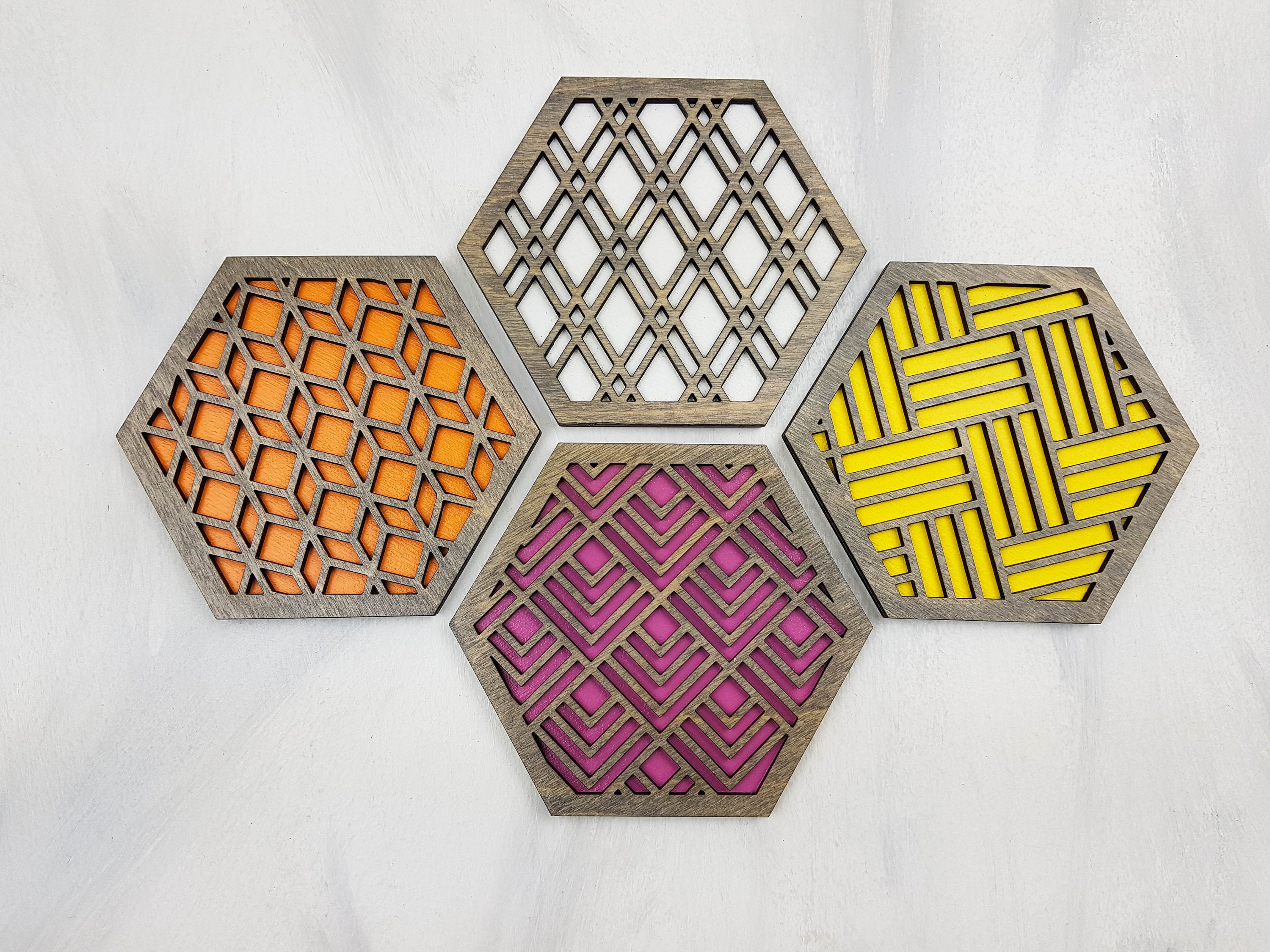 Hexagon Coaster, Fun Coaster, Modern Coaster, Geometric Coaster, Cool Unique Coaster, Wood Coaster Set, Coffer Table Coaster, grey warm 