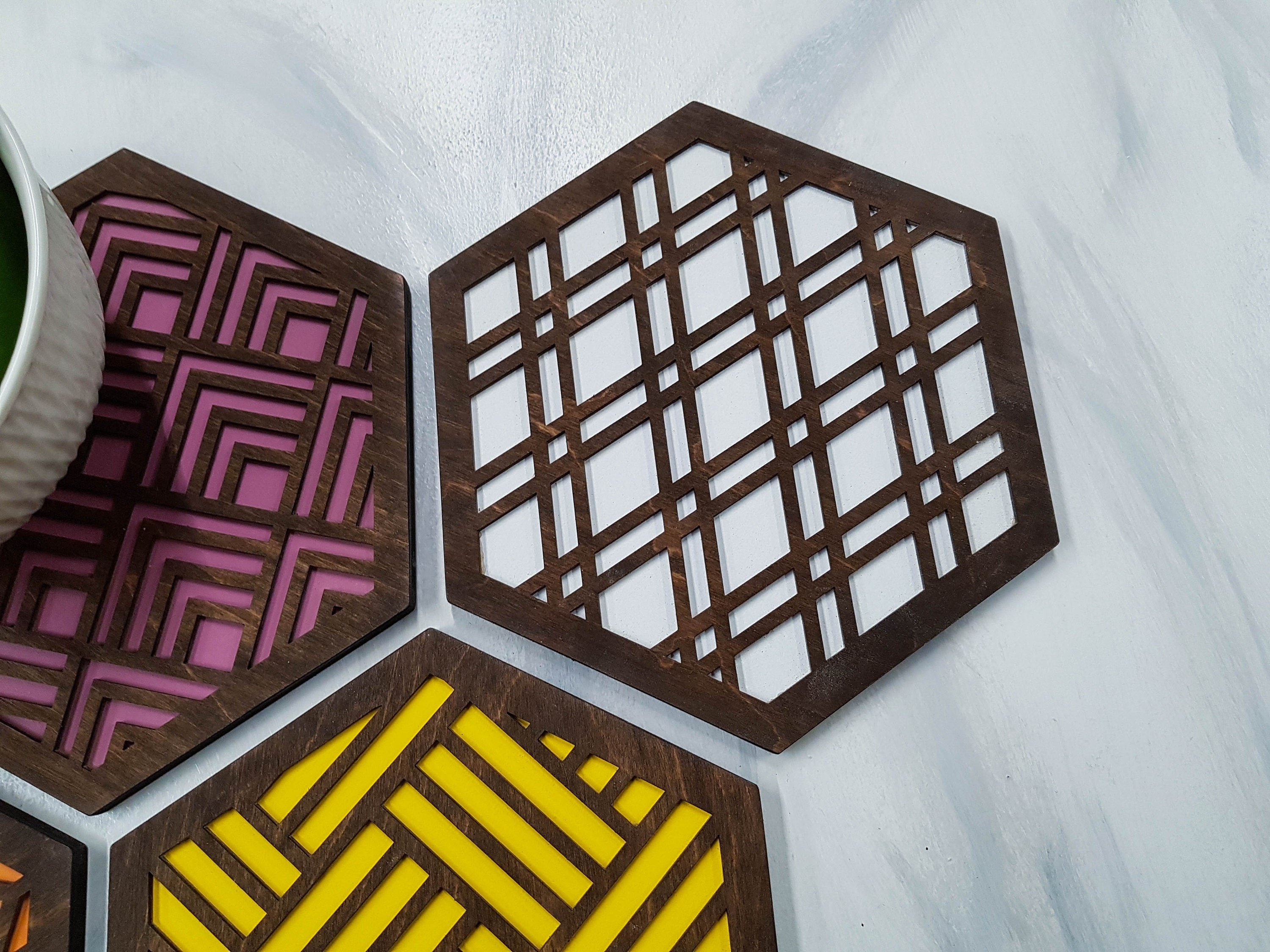 Unique Trivets, Colorful Trivet, Trivet For Plates, Dining Table Trivet, Modern Trivet, Geometric Houseware, Trivet Wood, Kitchen Trivet, walnut warm