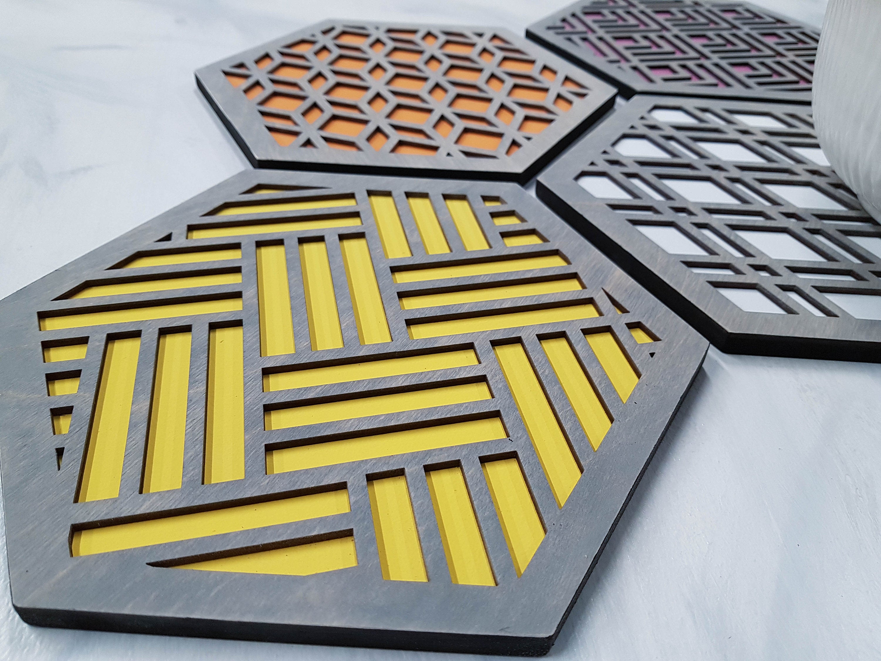 Unique Trivets, Colorful Trivet, Trivet For Plates, Dining Table Trivet, Modern Trivet, Geometric Houseware, Trivet Wood, Kitchen Trivet, grey warm