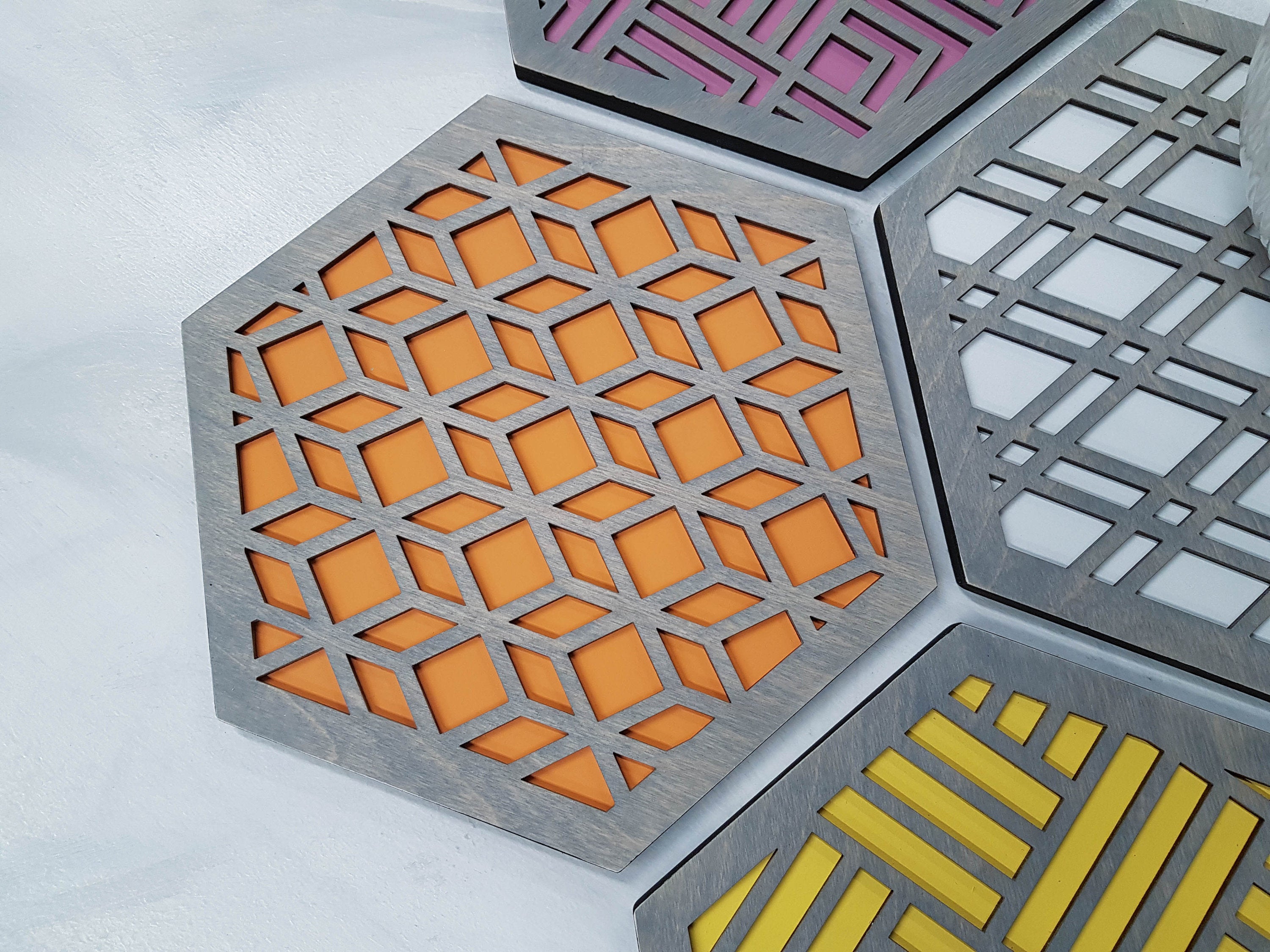 Unique Trivets, Colorful Trivet, Trivet For Plates, Dining Table Trivet, Modern Trivet, Geometric Houseware, Trivet Wood, Kitchen Trivet, grey warm