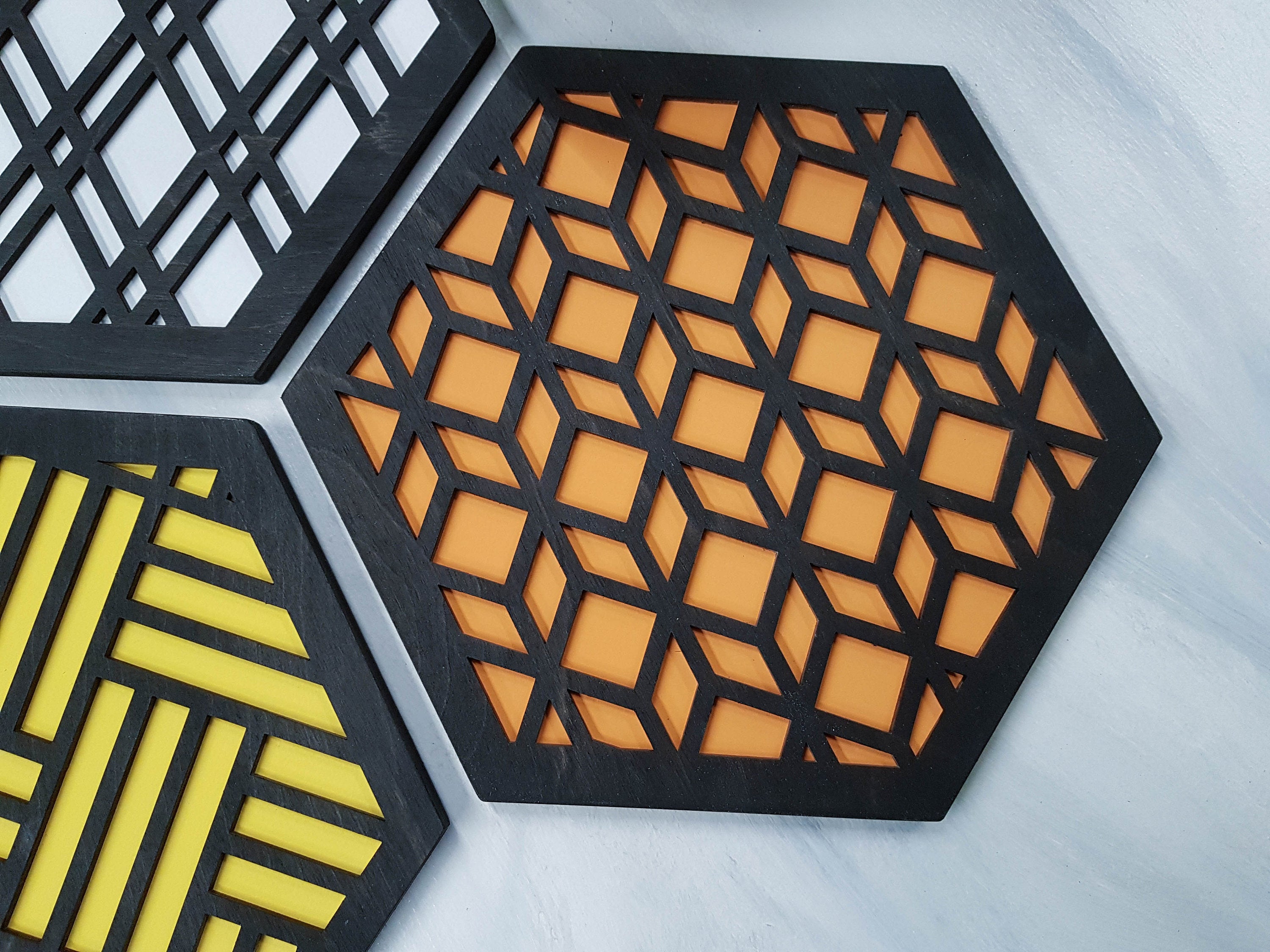 Modern Trivets, Custom Trivet Set, Colorful Trivet, Trivet For Plates, Dining Table Trivet, Unique Trivet, Geometric Houseware, Trivet Wood, design black