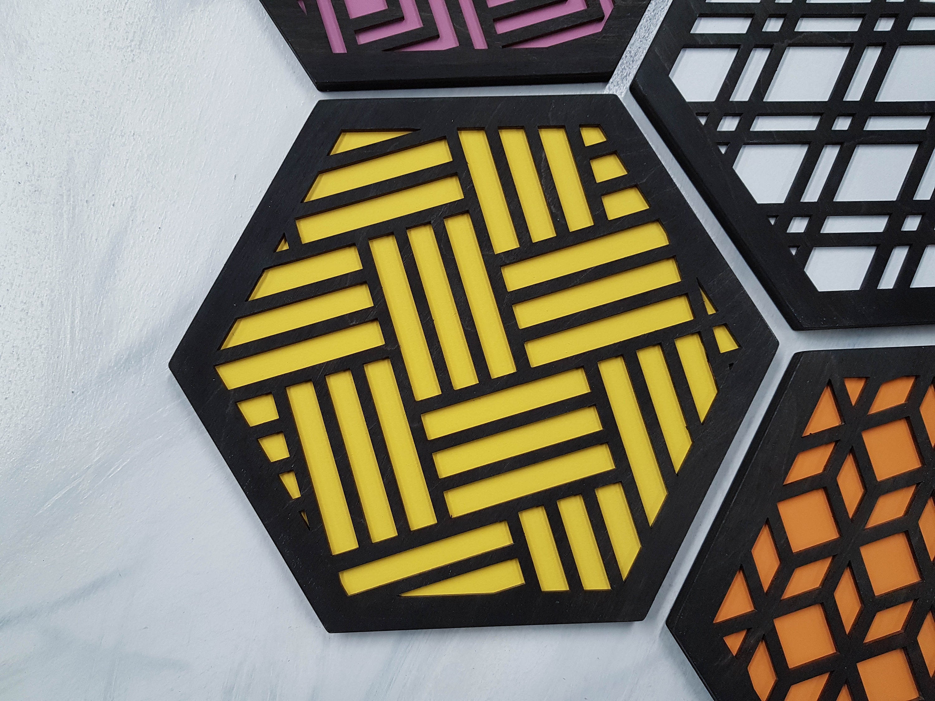 Modern Trivets, Custom Trivet Set, Colorful Trivet, Trivet For Plates, Dining Table Trivet, Unique Trivet, Geometric Houseware, Trivet Wood, design black