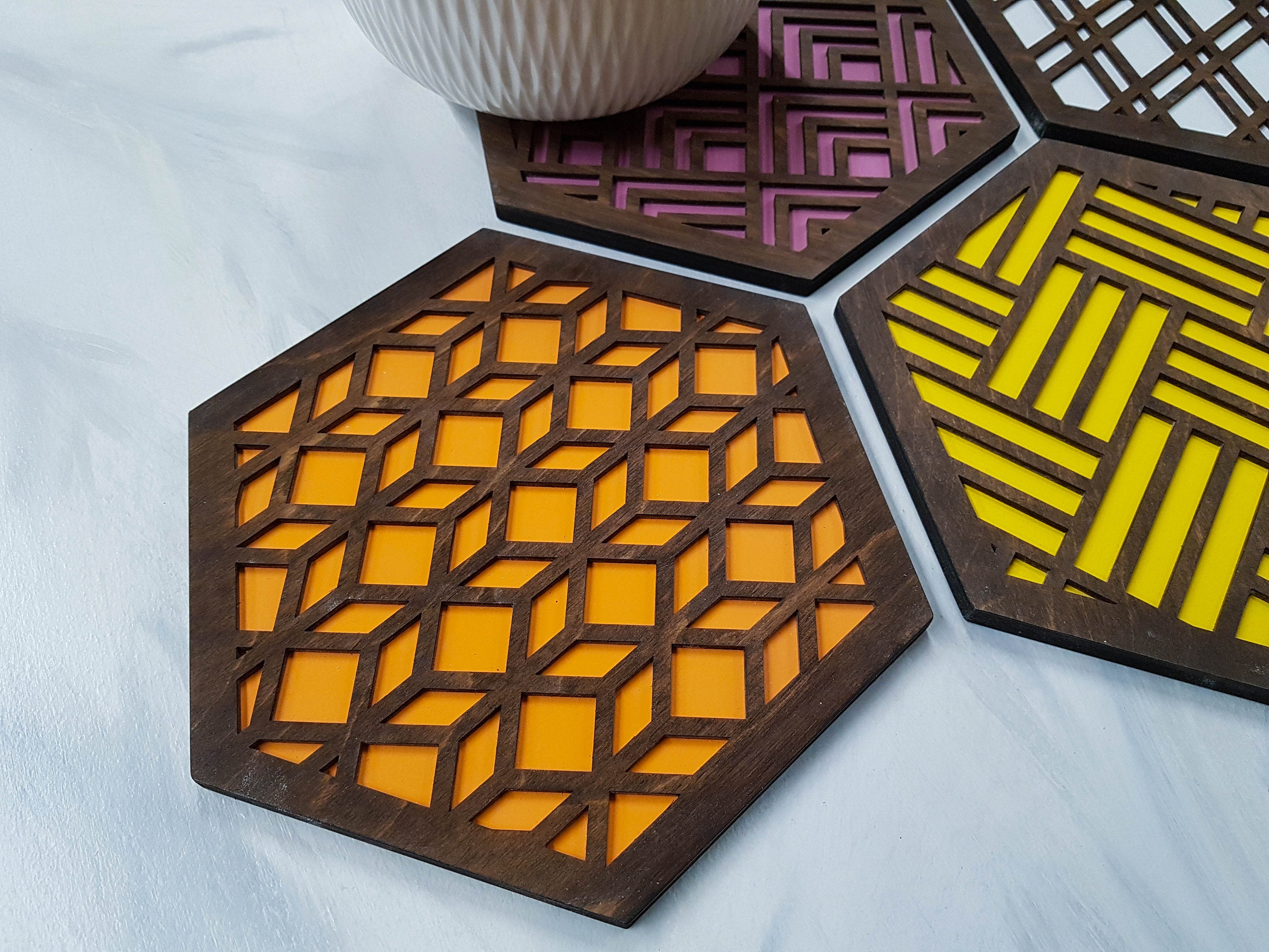Modern Trivets, Custom Trivet Set, Colorful Trivet, Trivet For Plates, Dining Table Trivet, Unique Trivet, Geometric Houseware, Trivet Wood, Design walnut