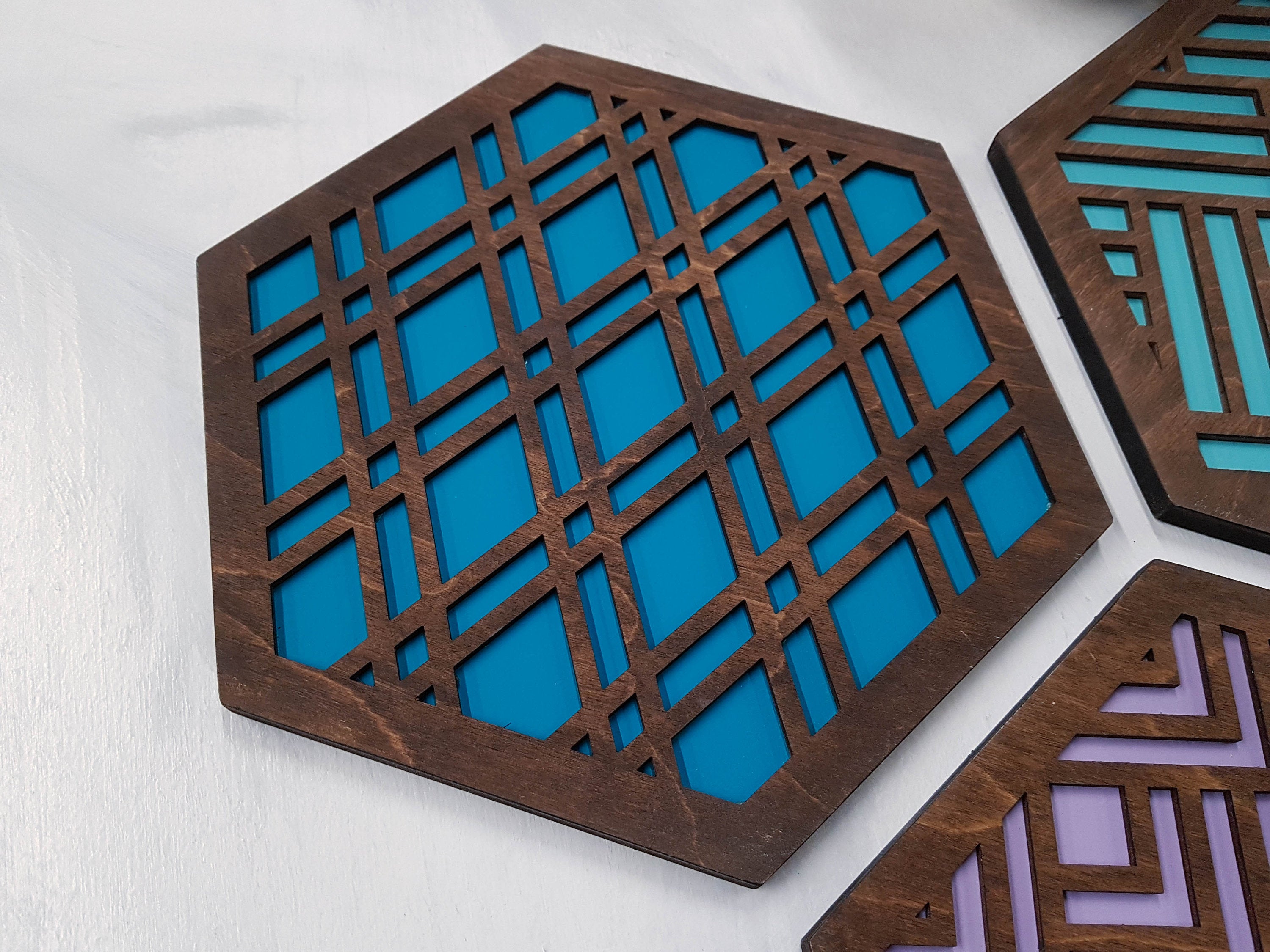 Modern Trivets, Custom Trivet Set, Colorful Trivet, Trivet For Plates, Dining Table Trivet, Unique Trivet, Geometric Houseware, Trivet Wood, Design walnut