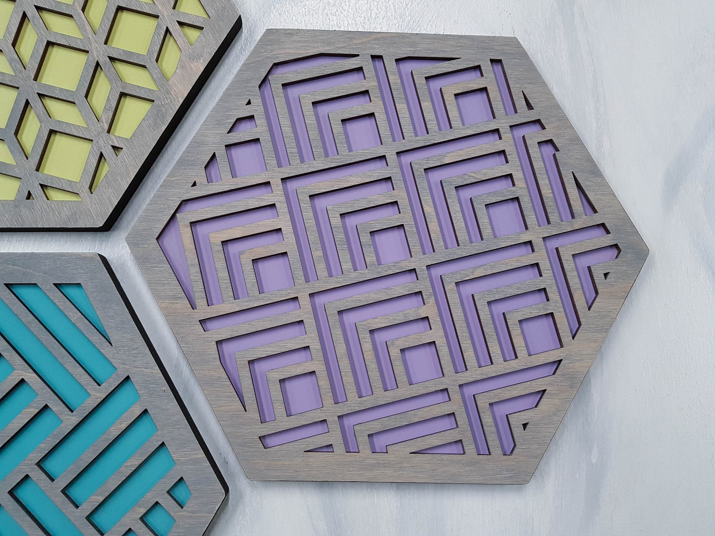 Modern Trivets, Custom Trivet Set, Colorful Trivet, Trivet For Plates, Dining Table Trivet, Unique Trivet, Geometric Houseware, Trivet Wood, Design grey